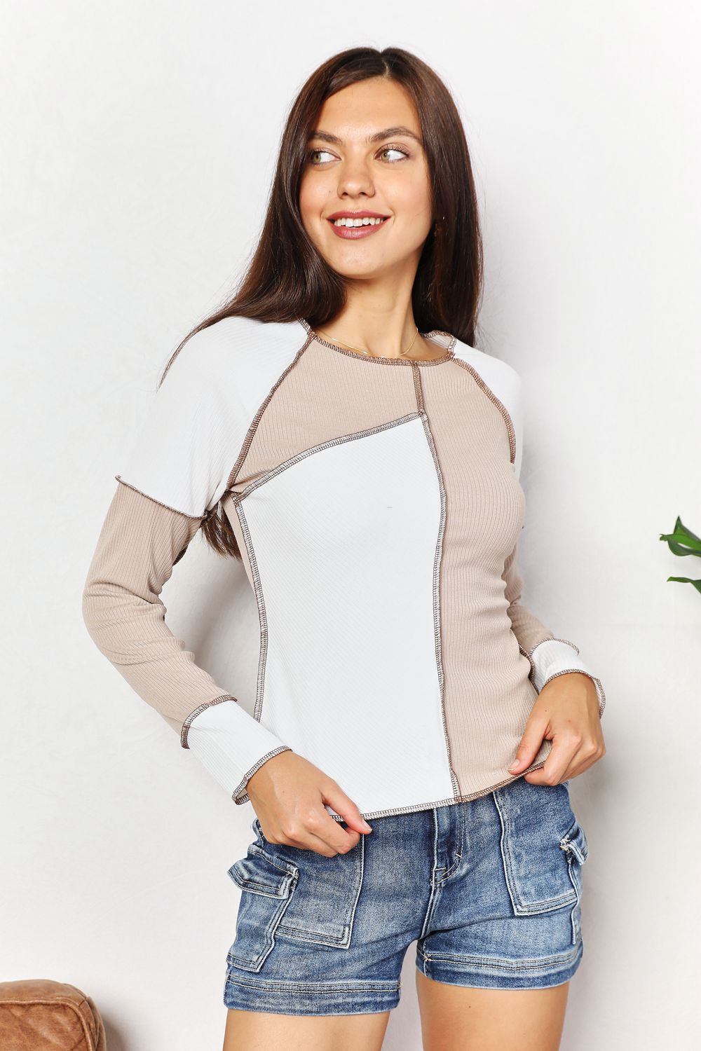 Double Take Color Block Exposed Seam Top | Gulf Resellers