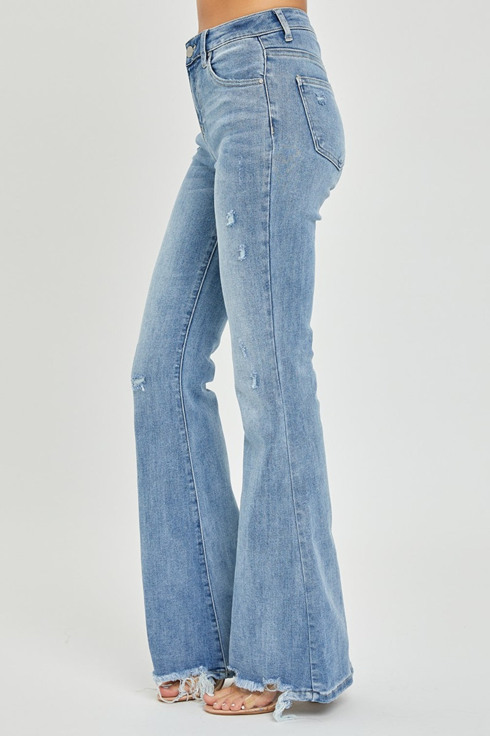 Risen Full Size High Rise Frayed Hem Flare Jeans 10656 | Gulf Resellers