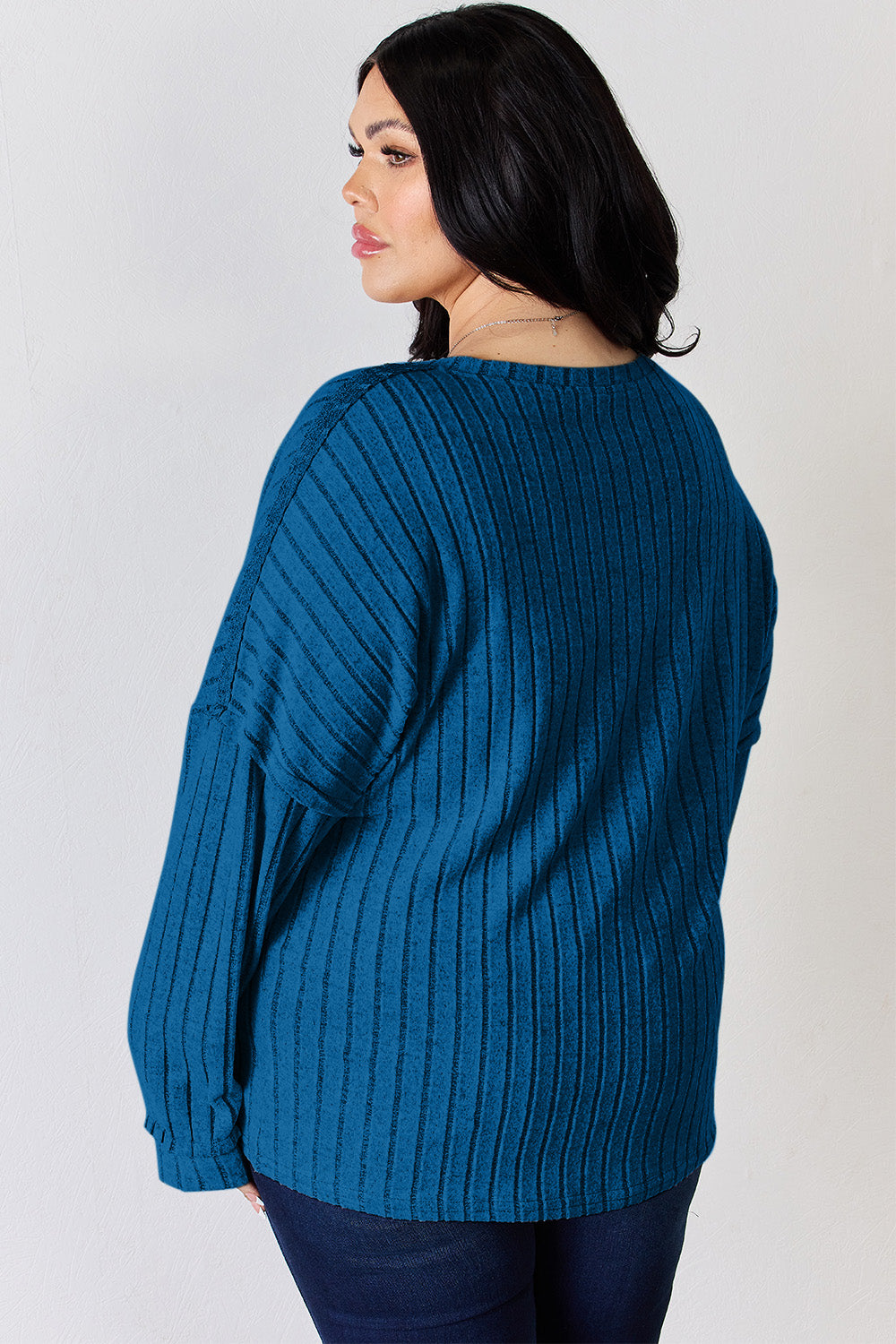 Basic Bae Full Size Ribbed Half Button Long Sleeve T-Shirt | Gulf Resellers