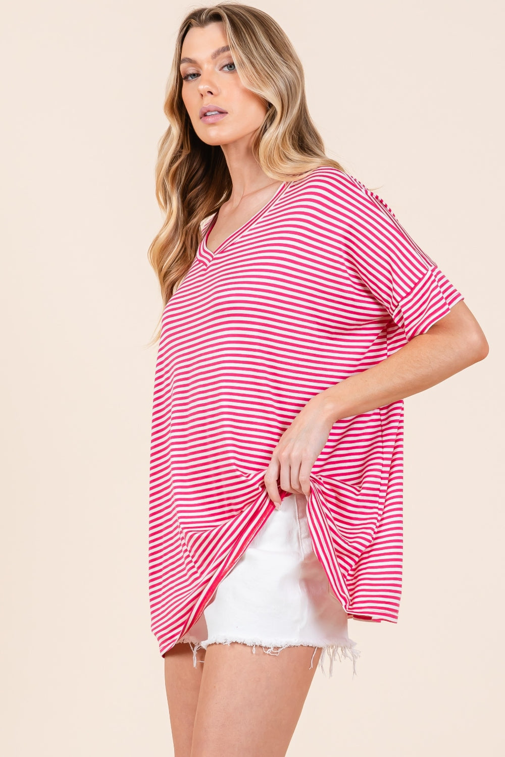 BOMBOM Striped V-Neck T-Shirt 7866 | Gulf Resellers