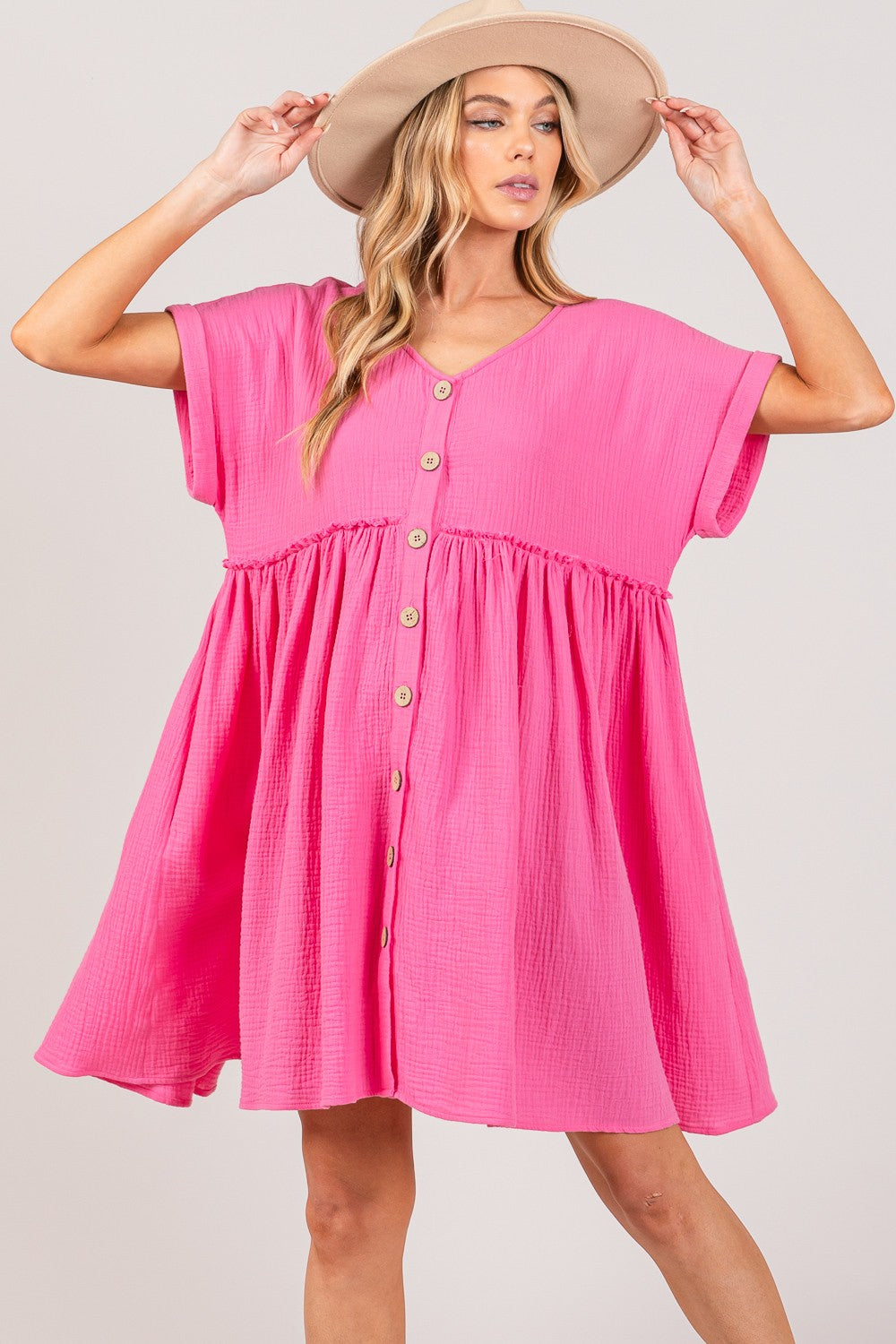 SAGE + FIG Button Up Short Sleeve Dress 6086 | Gulf Resellers