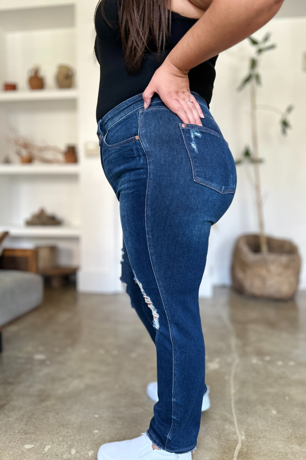 Judy Blue Full Size High Waist Rigid Magic Heavy Destroy Straight Jeans 8547 | Gulf Resellers