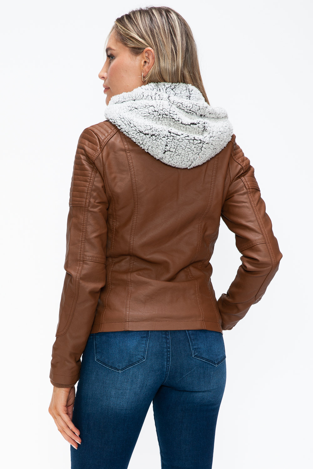 YMI Removable Faux Layered Multi-Pocket Jacket with Fuzzy Hood 15789 | Gulf Resellers