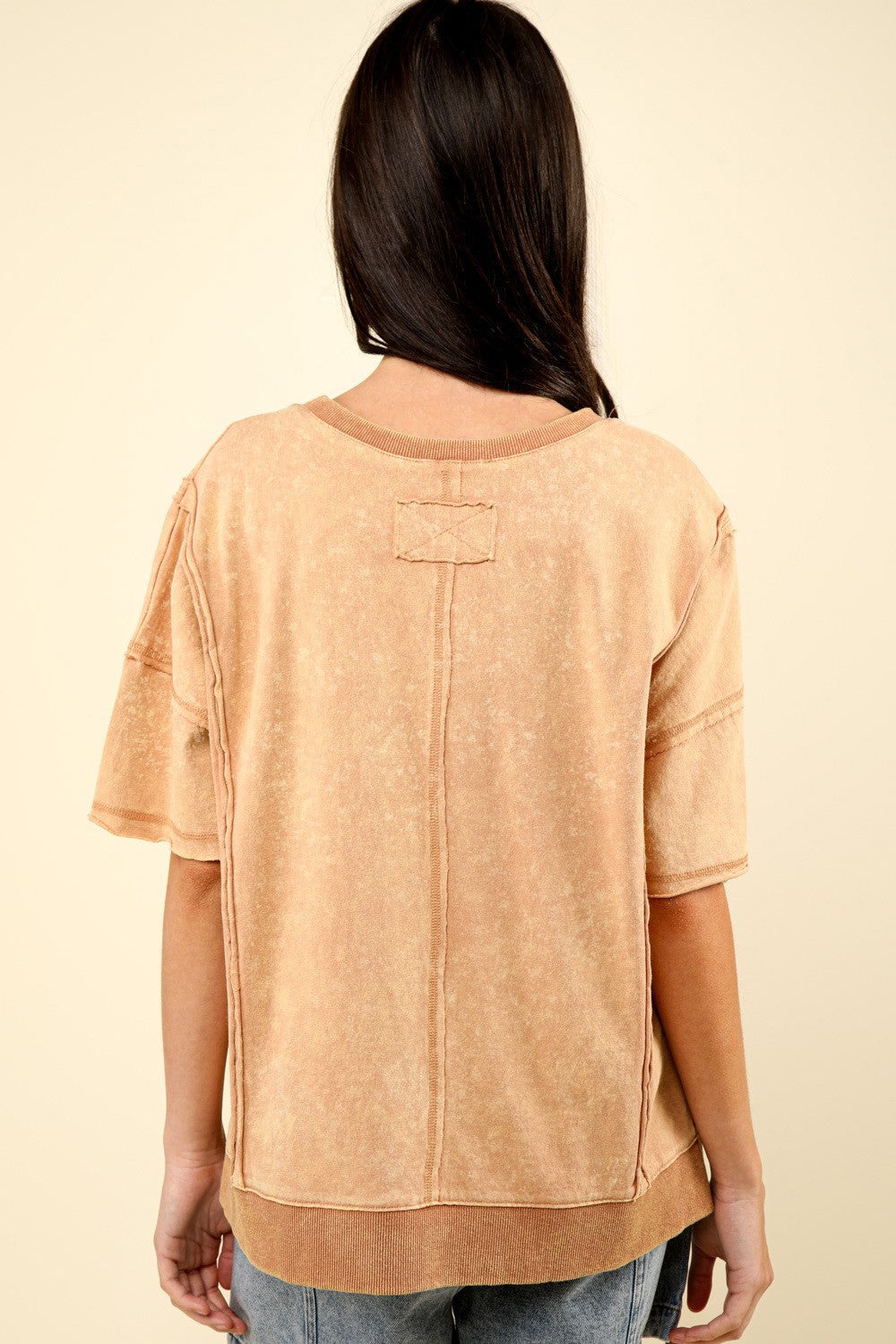 VERY J Round Neck Exposed Seam Slit T-Shirt 7535 | Gulf Resellers