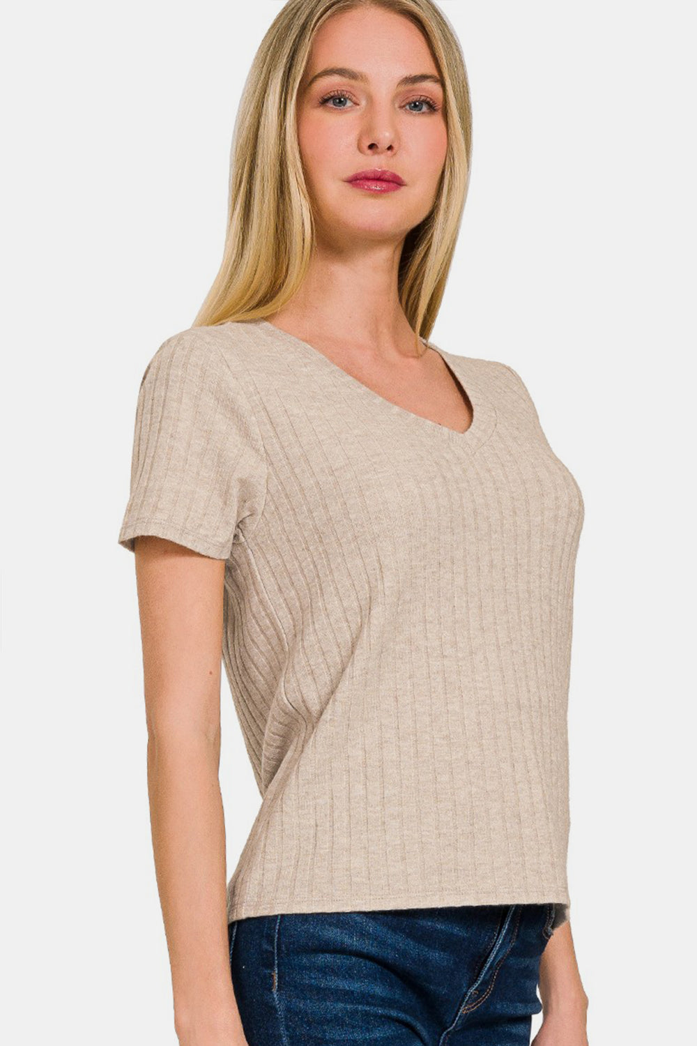 Zenana Ribbed Short Sleeve T-Shirt 7689 | Gulf Resellers