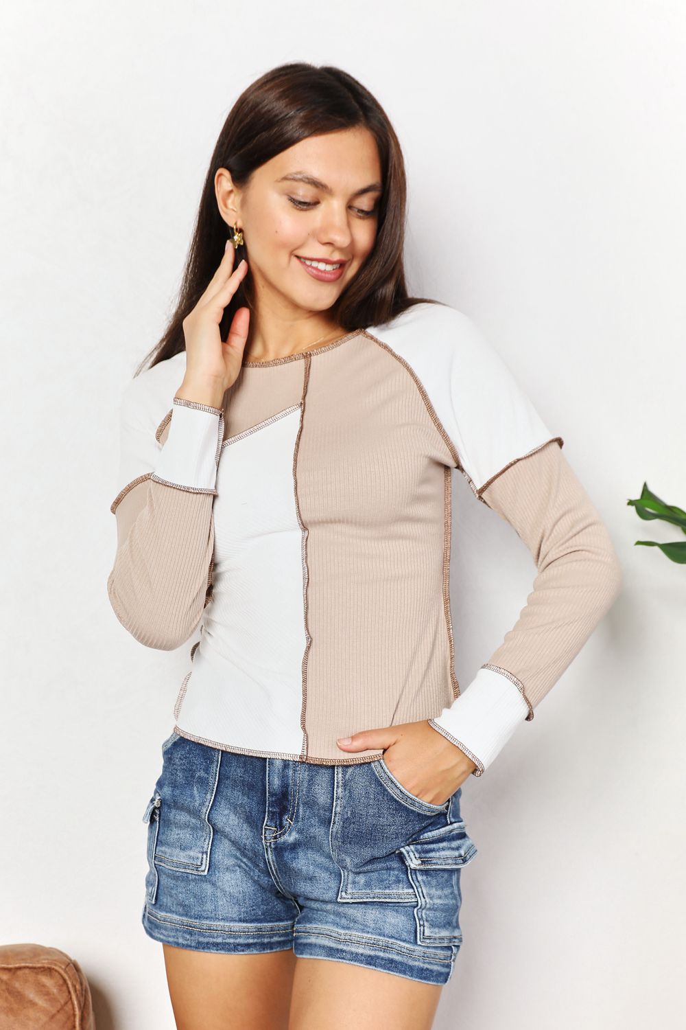 Double Take Color Block Exposed Seam Top | Gulf Resellers