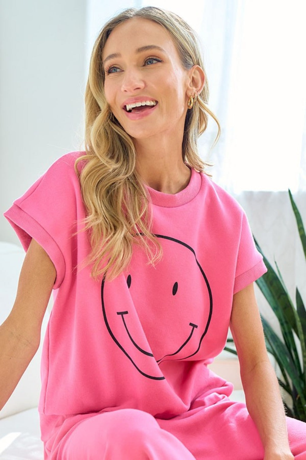 First Love Smile Face Drop Shoulder Brushed Inside T-Shirt 7827 | Gulf Resellers