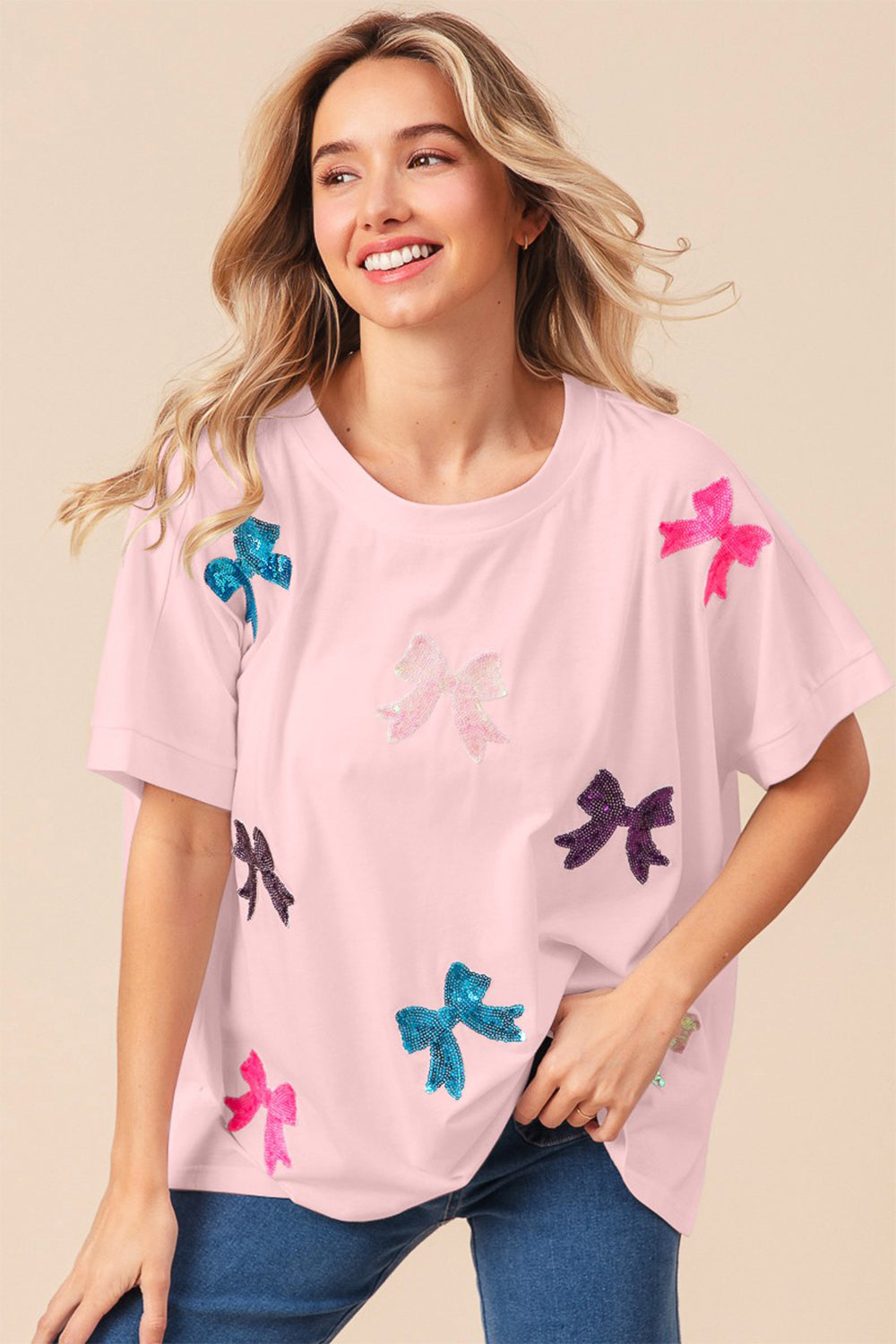 BiBi Sequin Bow Patch Short Sleeve T-Shirt 7617 | Gulf Resellers
