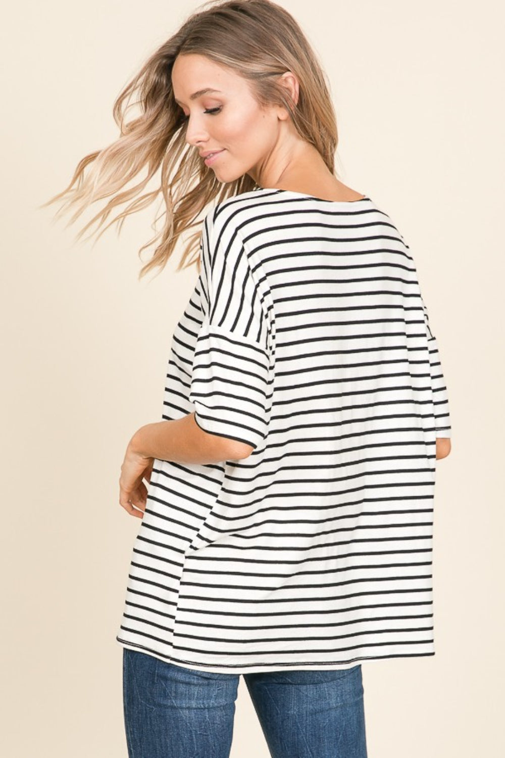 BOMBOM Striped Round Neck T-Shirt 7342 | Gulf Resellers