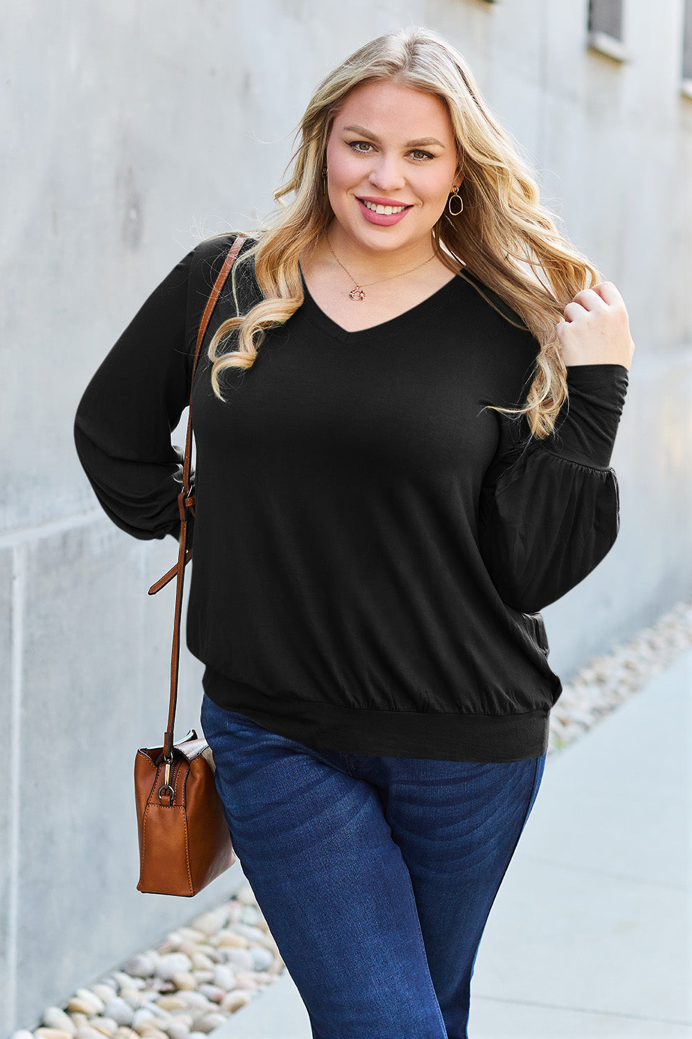 Basic Bae Full Size V-Neck Lantern Sleeve Top 6650 | Gulf Resellers