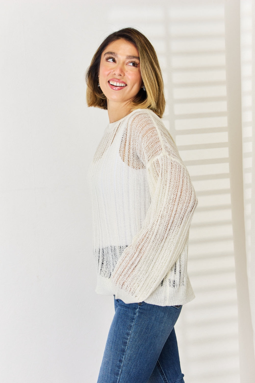 HYFVE Openwork Ribbed Trim Long Sleeve Knit Top | Gulf Resellers