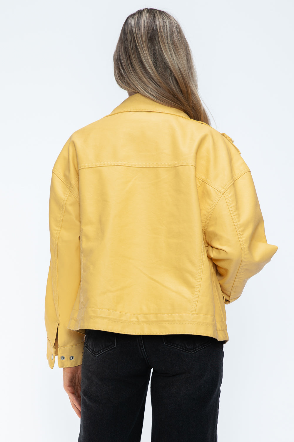 How Dare U Drawstring Hem PU Leather Zip Up Jacket 15676 | Gulf Resellers