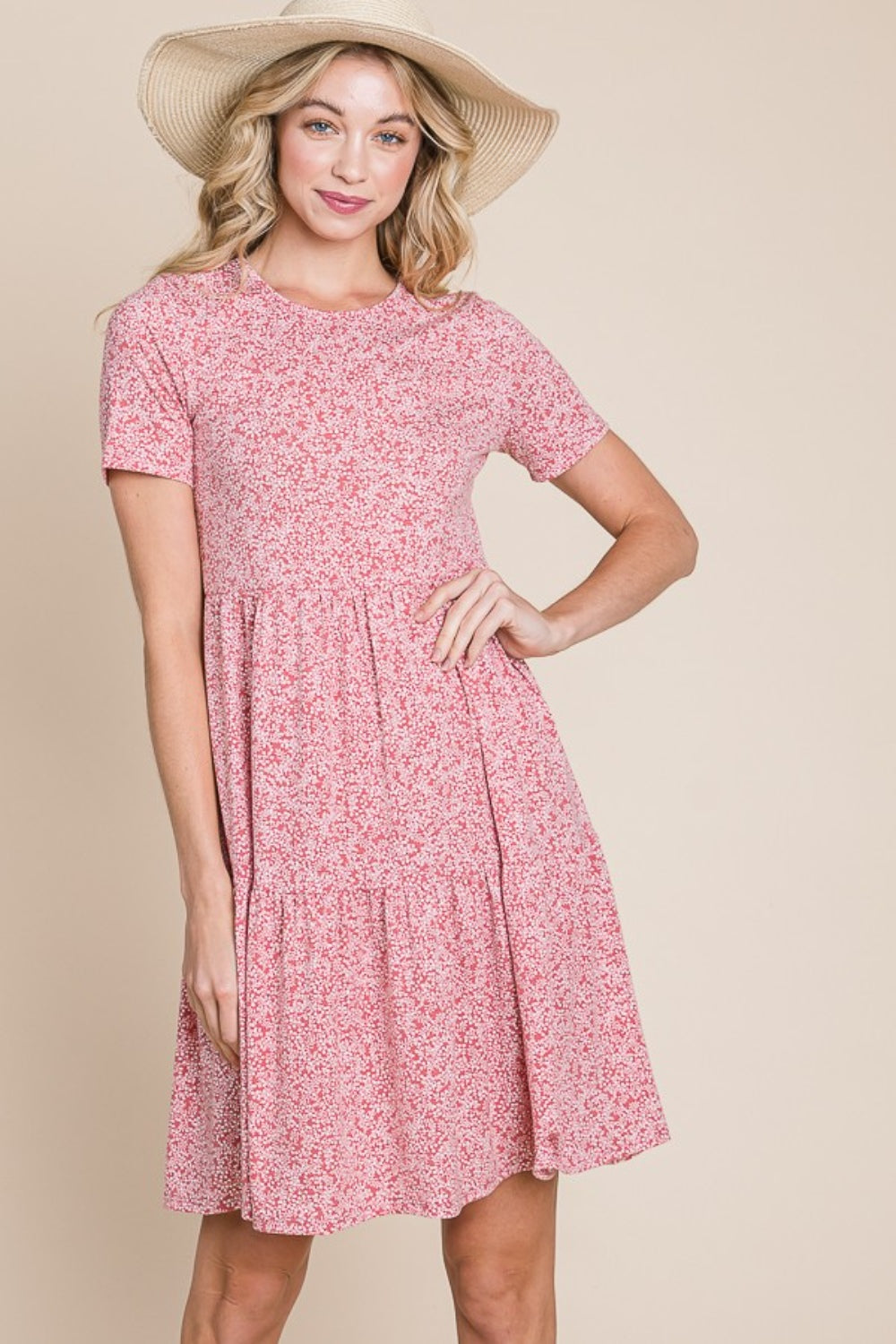 BOMBOM Printed Short Sleeve Mini Dress 6074 | Gulf Resellers
