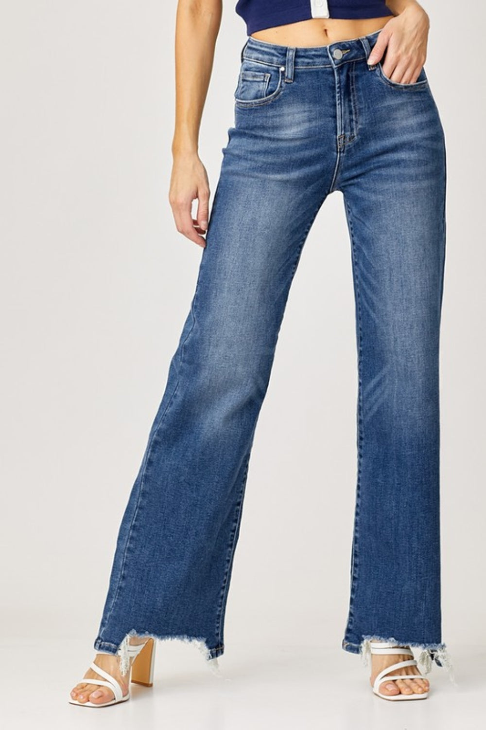 Risen Full Size High Rise Frayed Hem Wide Leg Jeans 10841 | Gulf Resellers