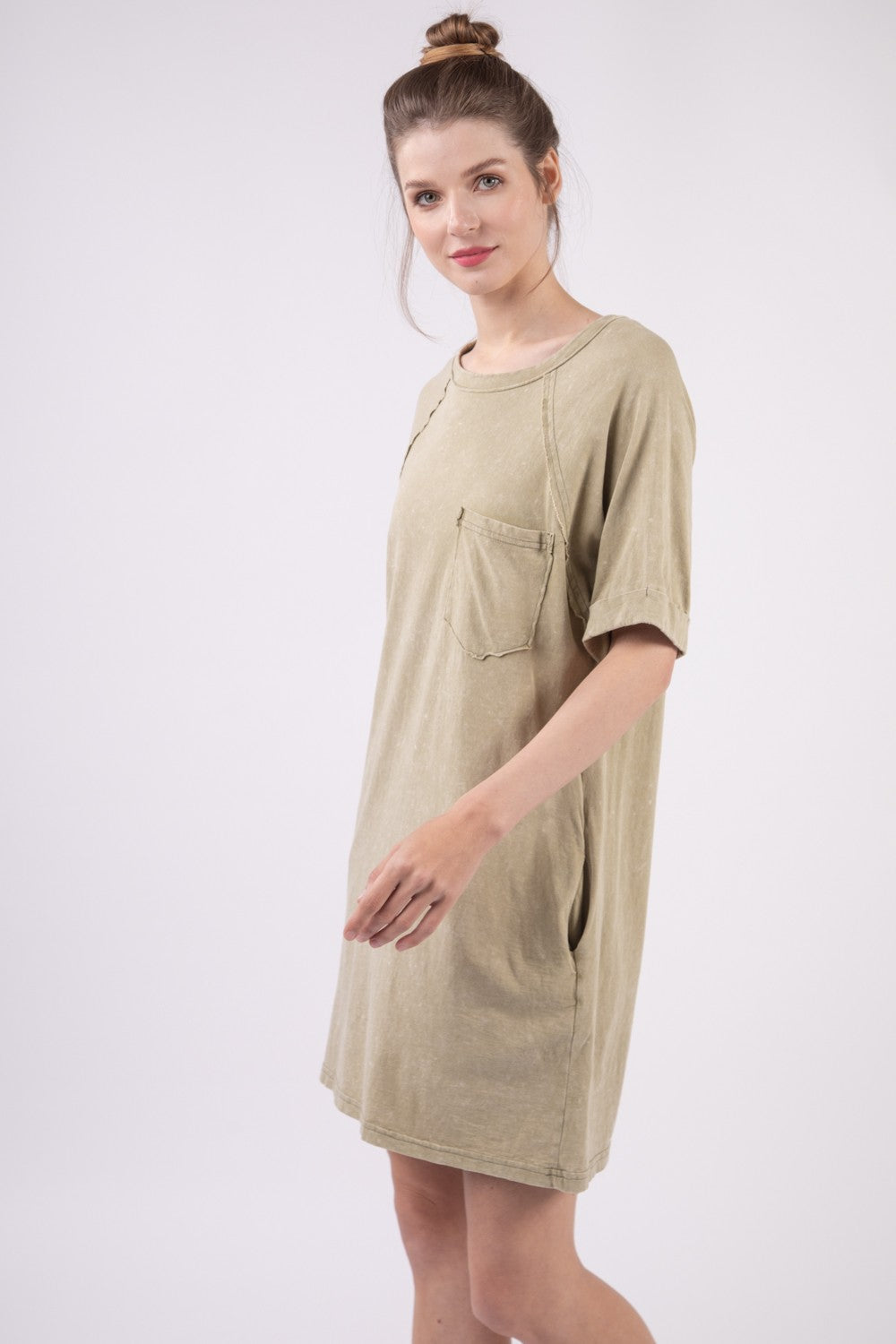 VERY J Washed Round Neck Mini Tee Dress 5452 | Gulf Resellers