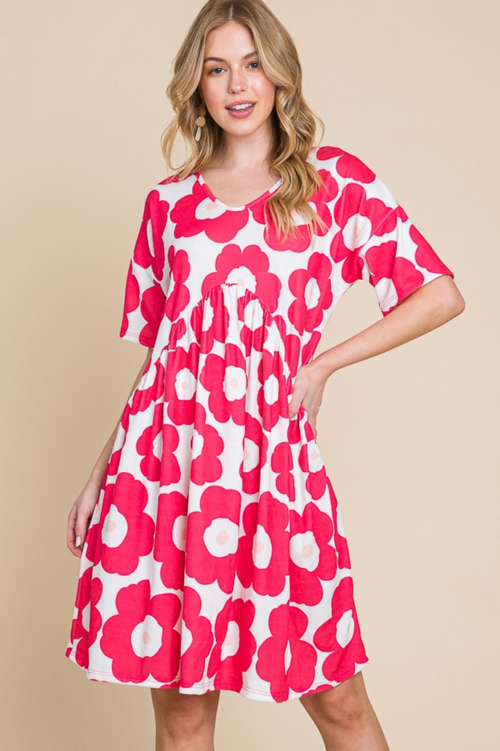 BOMBOM Flower Print Ruched Dress 5421 | Gulf Resellers