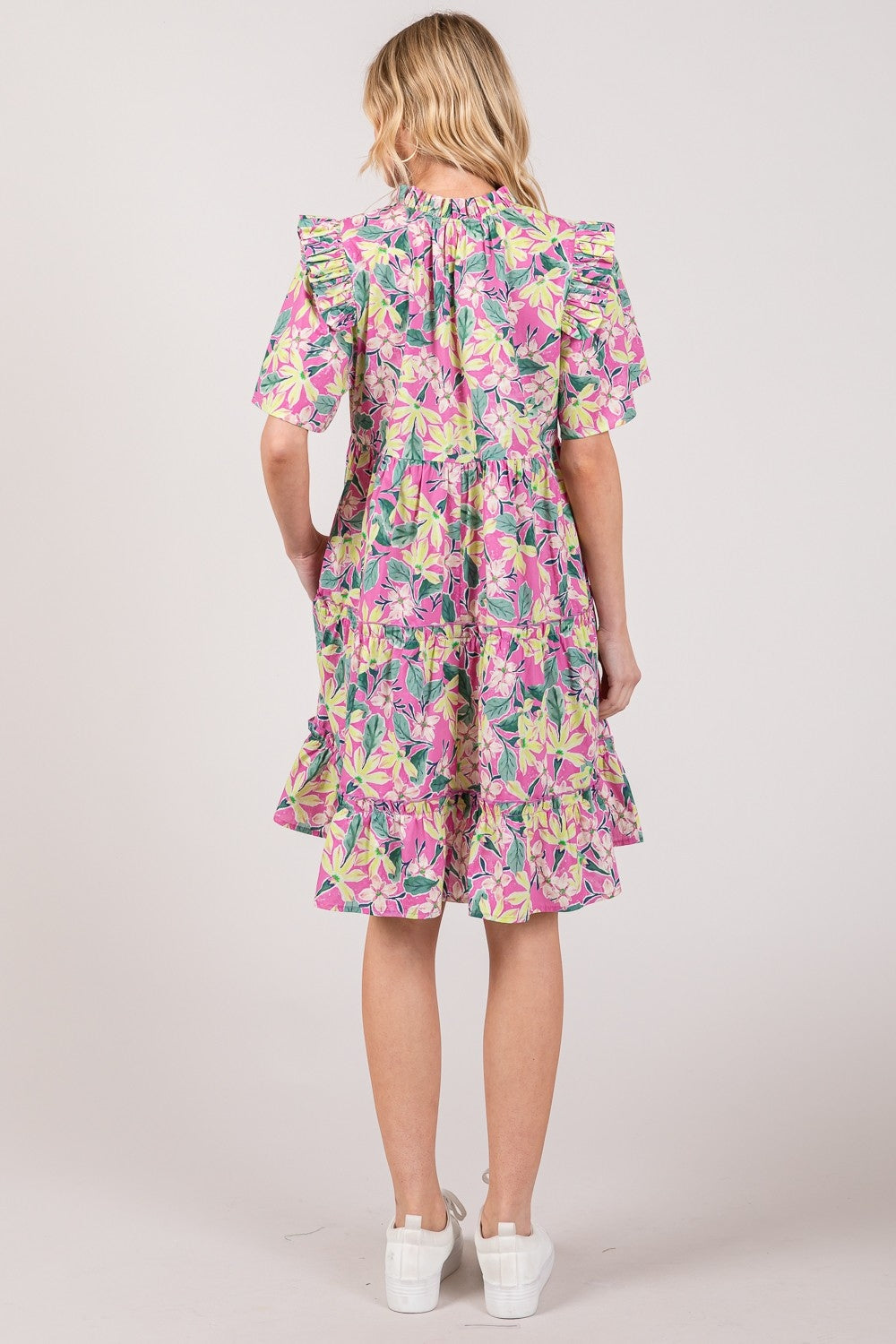 SAGE + FIG Floral Ruffle Short Sleeve Dress 5532 | Gulf Resellers