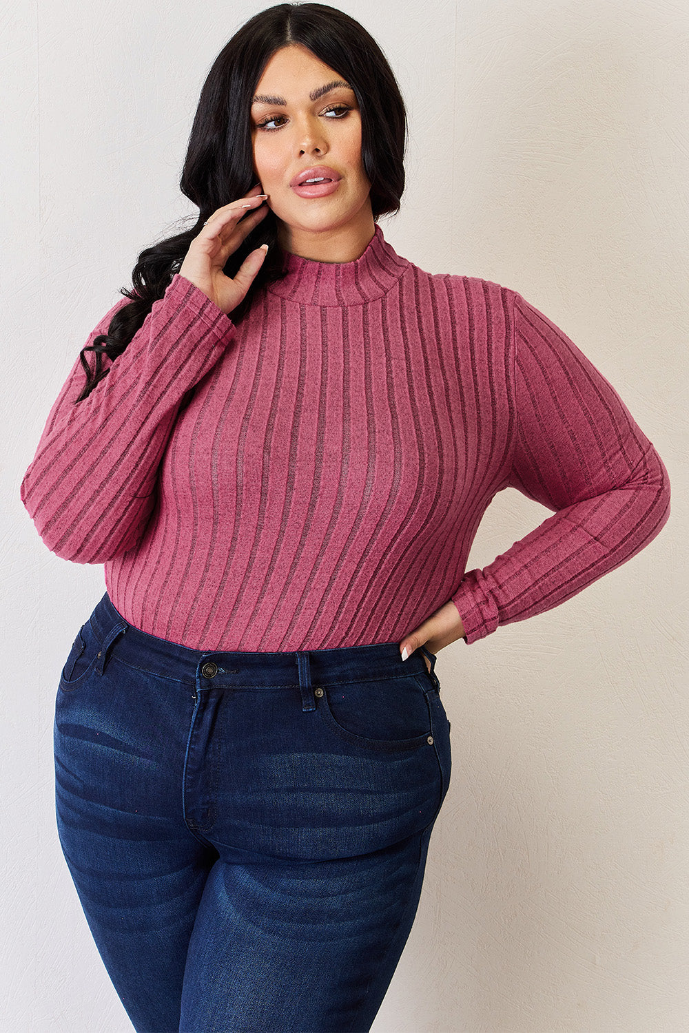 Basic Bae Full Size Ribbed Mock Neck Long Sleeve T-Shirt | Gulf Resellers