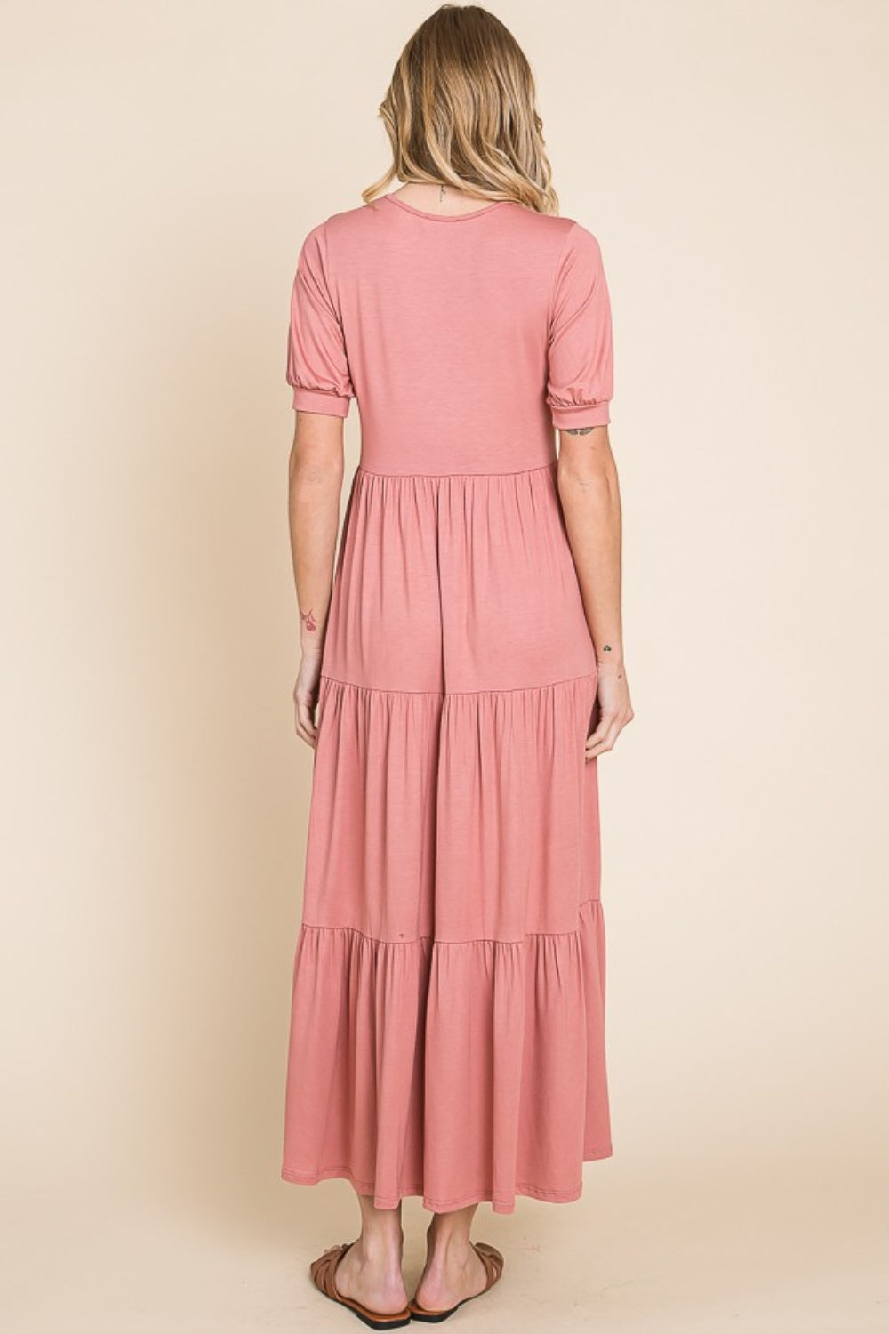BOMBOM Short Sleeve Tiered Maxi Dress 9629 | Gulf Resellers