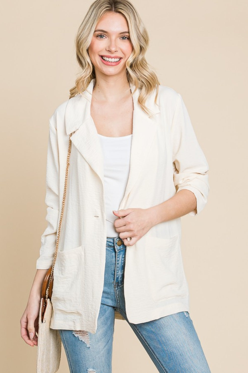 Culture Code One Button Long Sleeve Blazer with Pockets 13679 | Gulf Resellers