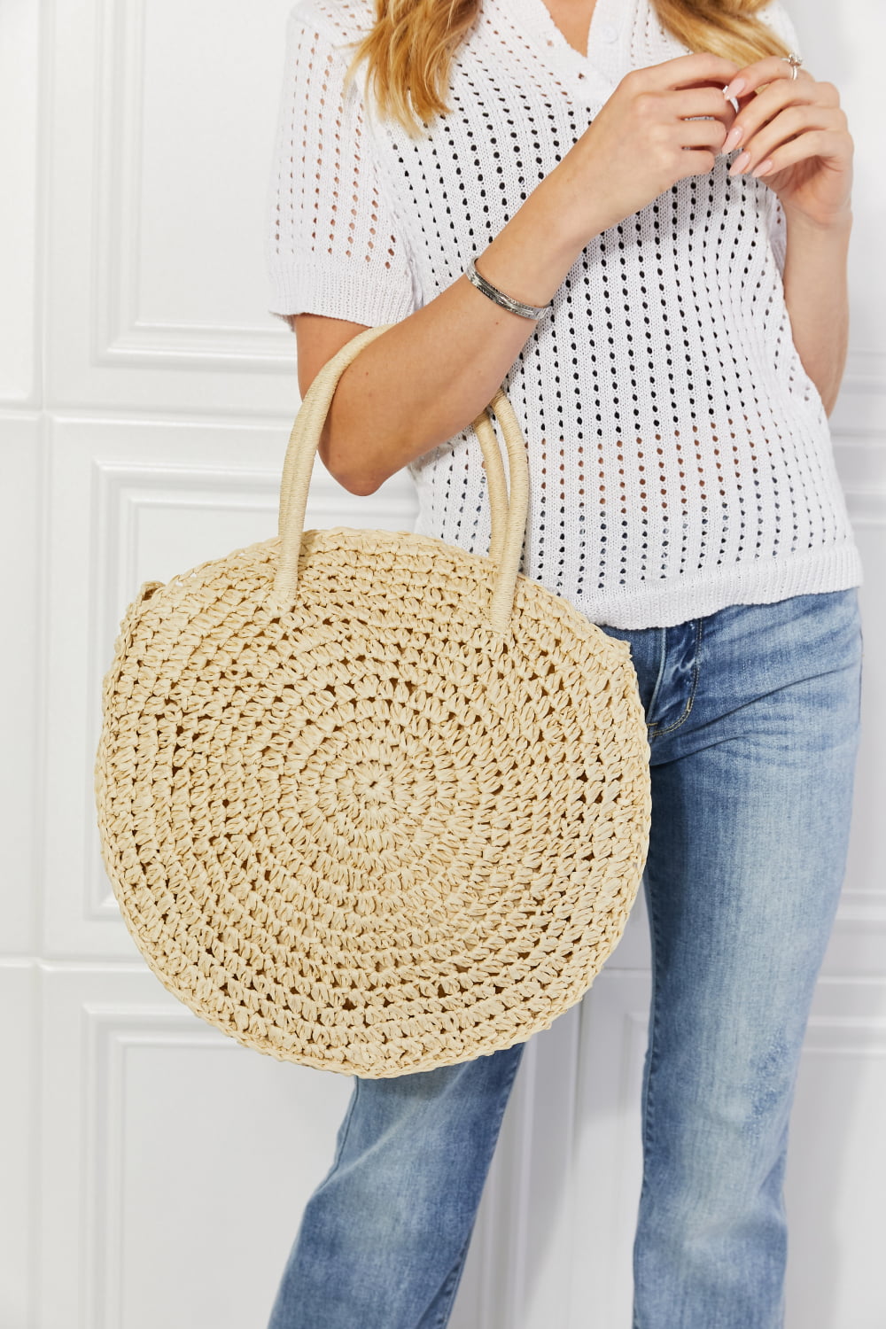 Justin Taylor Beach Date Straw Rattan Handbag in Ivory | Gulf Resellers
