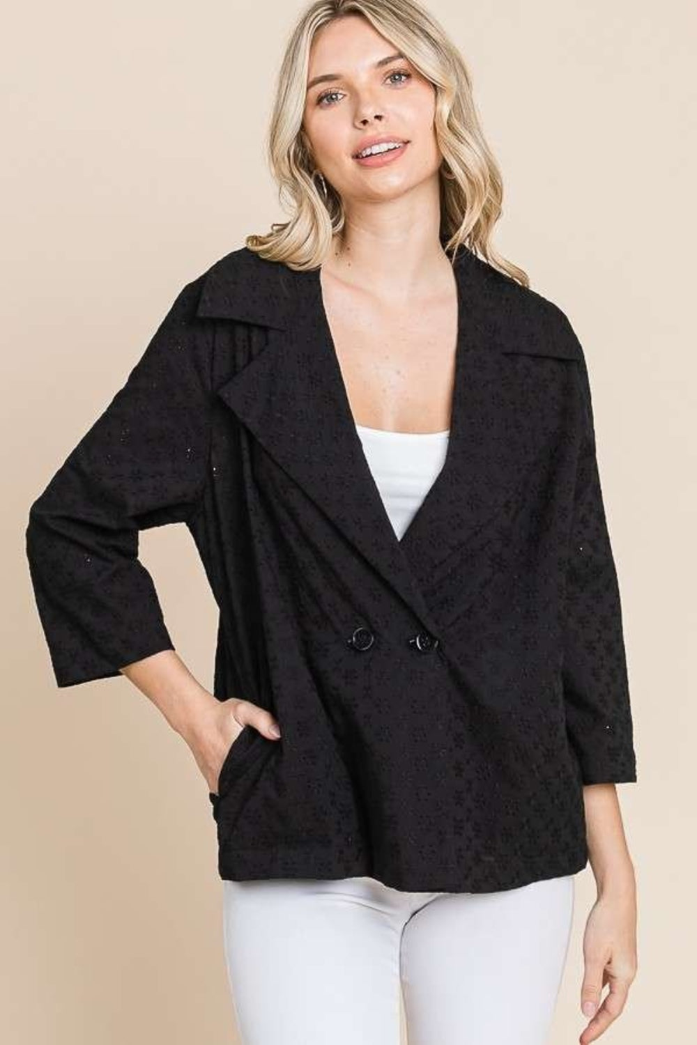 Culture Code Double Breasted Eyelet Jacket with Pockets 13675 | Gulf Resellers