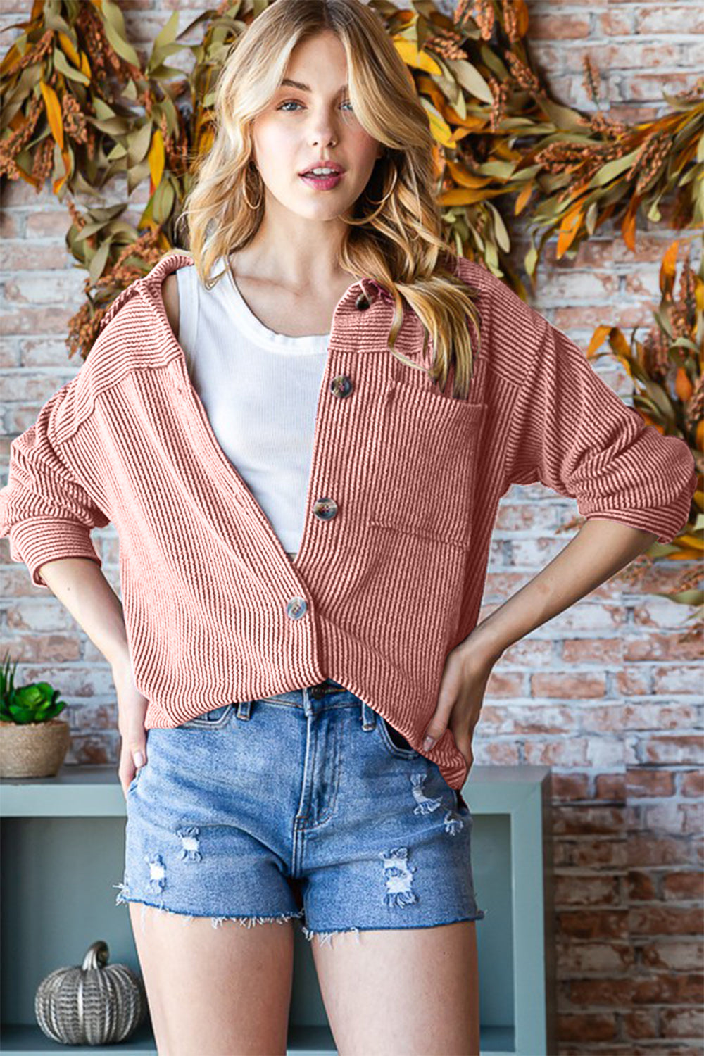Reborn J Button Up Long Sleeve Shacket 12442 | Gulf Resellers