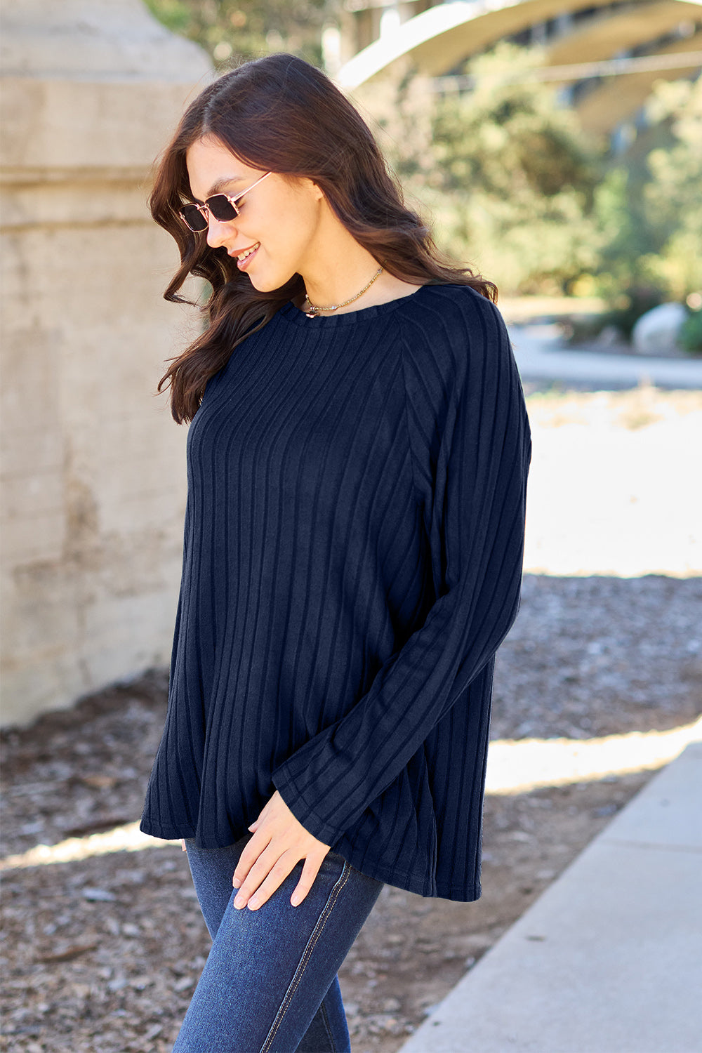 Basic Bae Full Size Ribbed Round Neck Long Sleeve Knit Top | Gulf Resellers