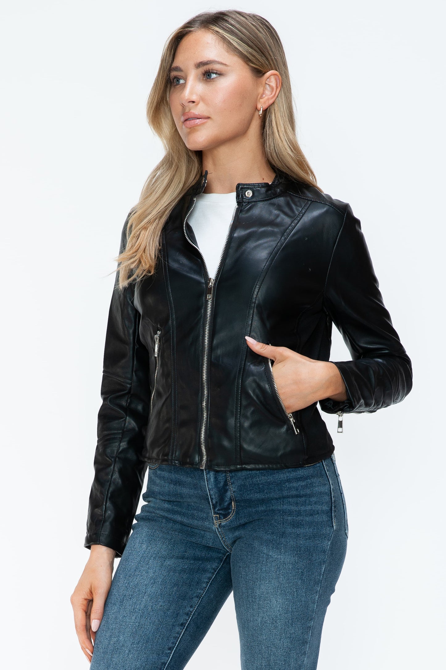 Snobbish PU Leather Zip Up Jacket with Pockets 16061 | Gulf Resellers