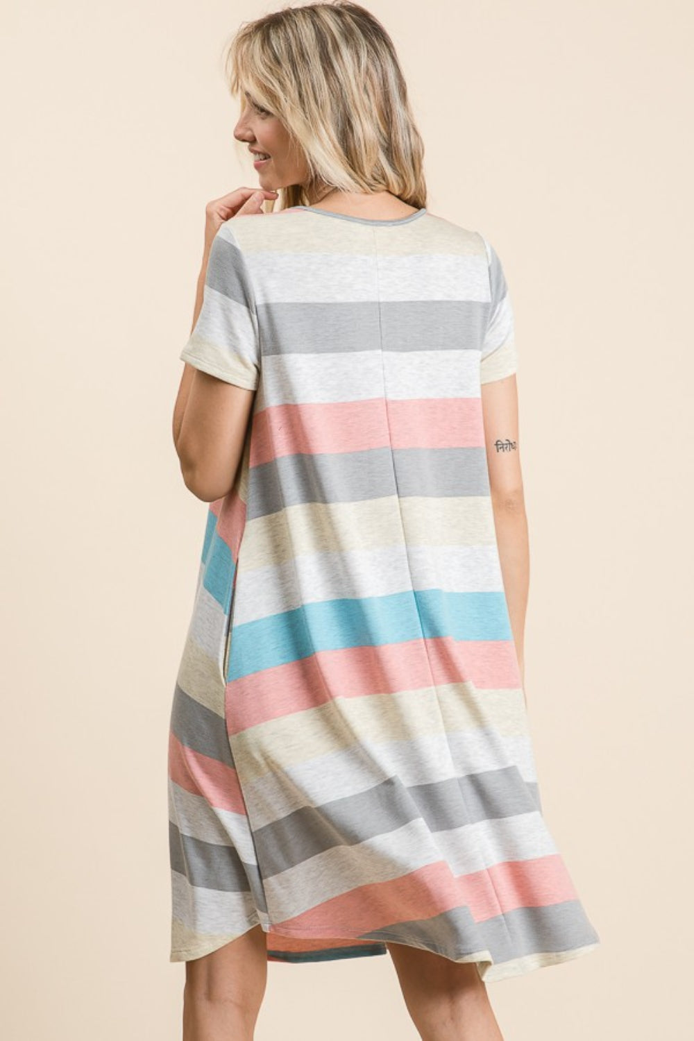 BOMBOM Striped Short Sleeve Dress with Pockets 6410 | Gulf Resellers