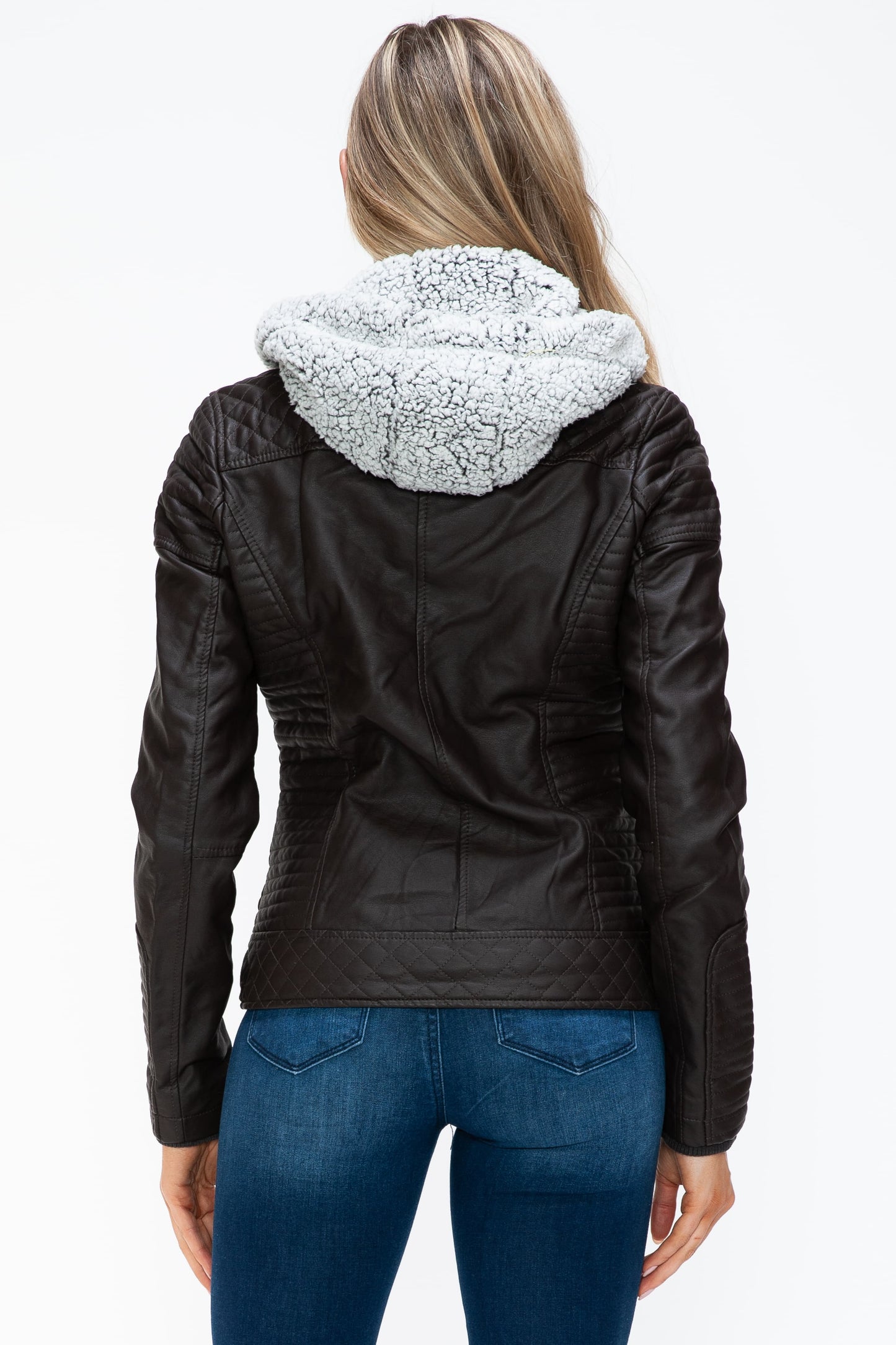 YMI Faux Layered Double-Zipper Jacket with Fuzzy Hood 15942 | Gulf Resellers