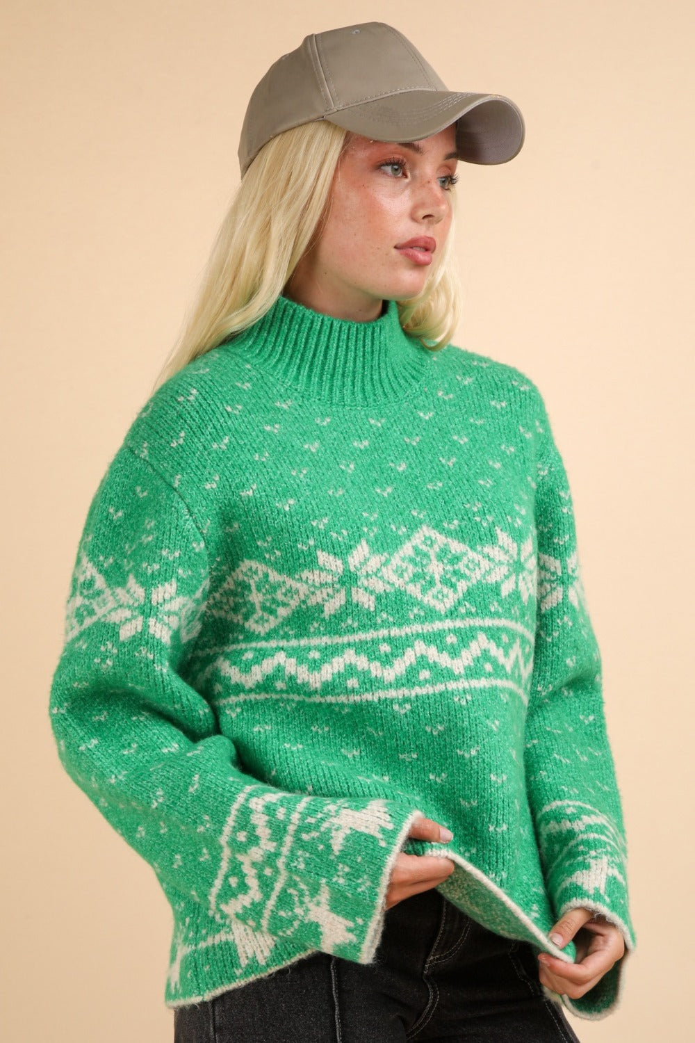 VERY J Christmas Element Mock Neck Long Sleeve Sweater 10057 | Gulf Resellers