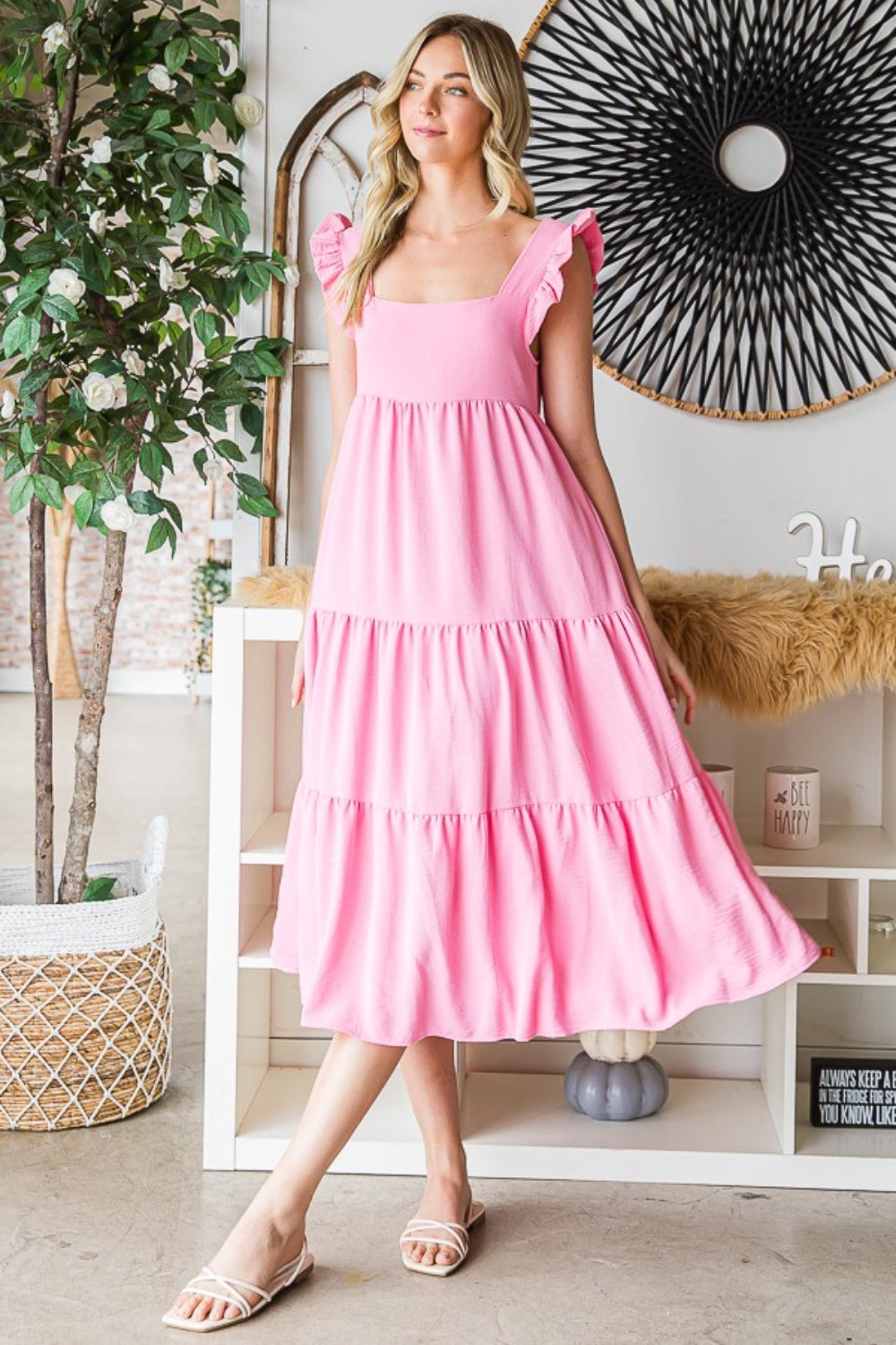Reborn J Ruffled Sleeveless Tiered Midi Dress 6035 | Gulf Resellers
