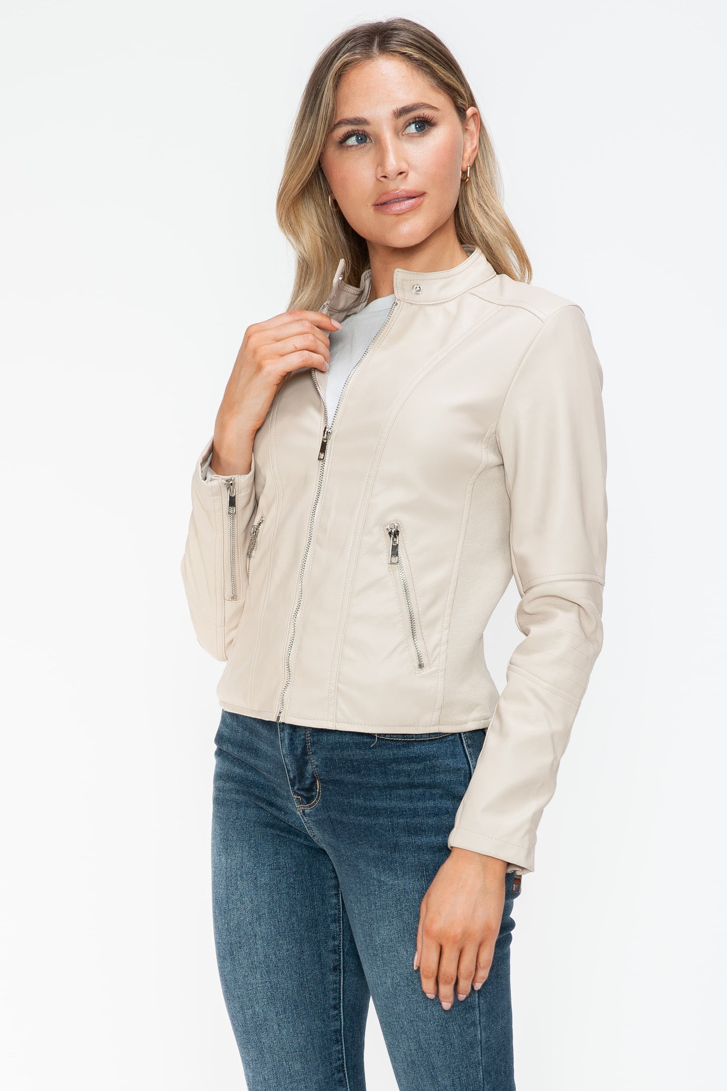 Snobbish PU Leather Zip Up Jacket with Pockets 15356 | Gulf Resellers