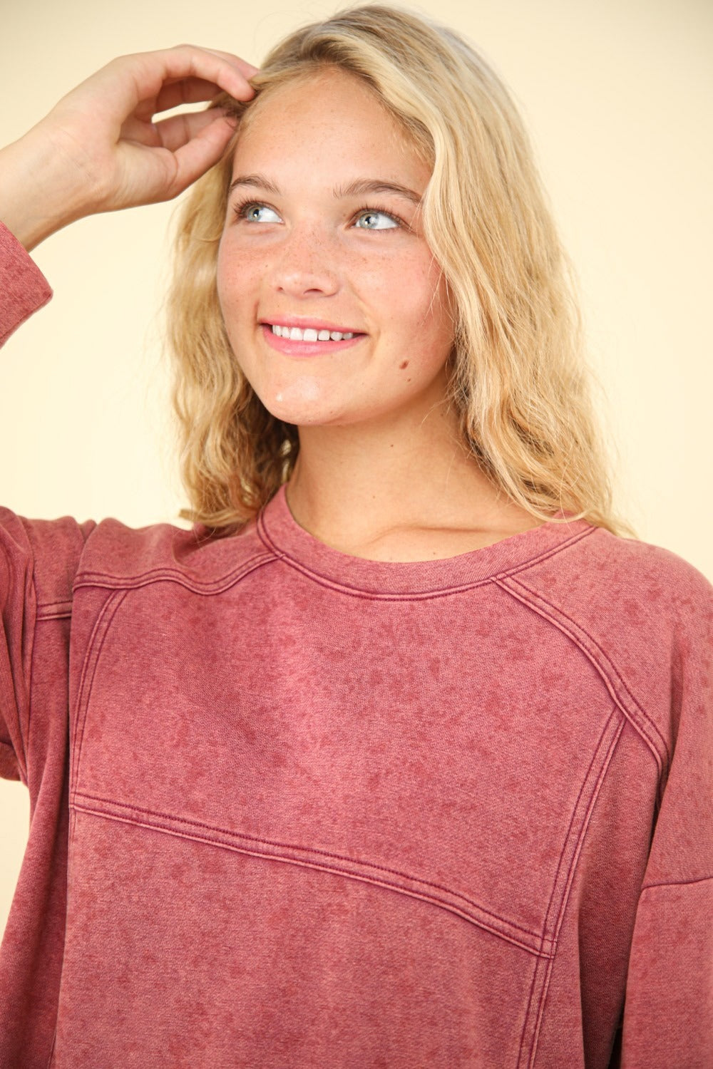 VERY J Mineral Washed Oversized Sweatshirt Mini Dress 9641 | Gulf Resellers