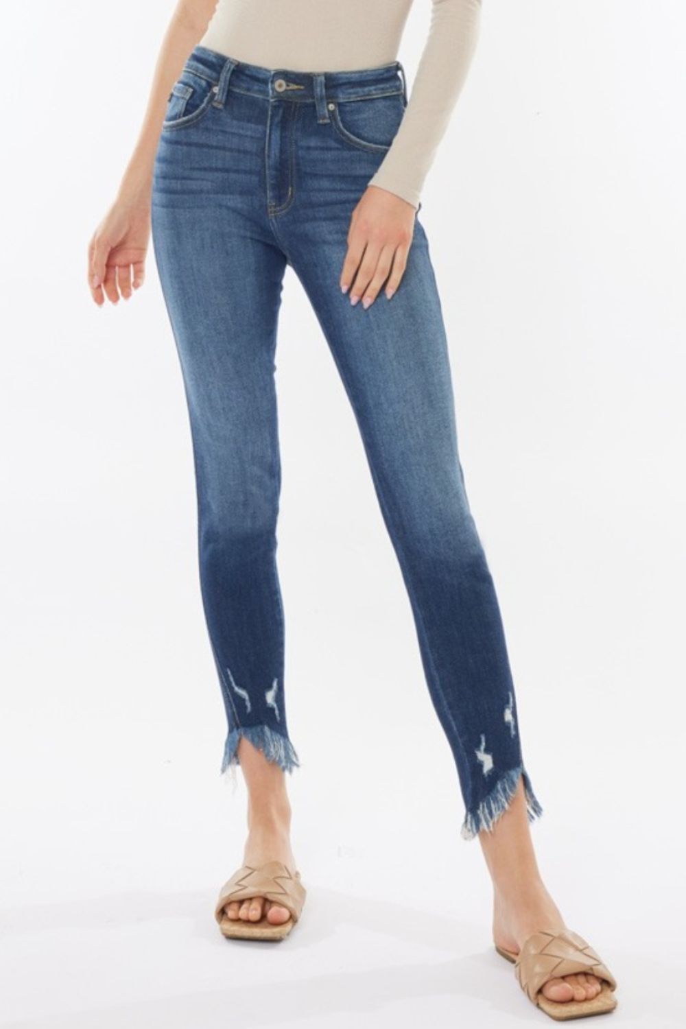 Kancan Raw Hem High Waist Cropped Jeans | Gulf Resellers