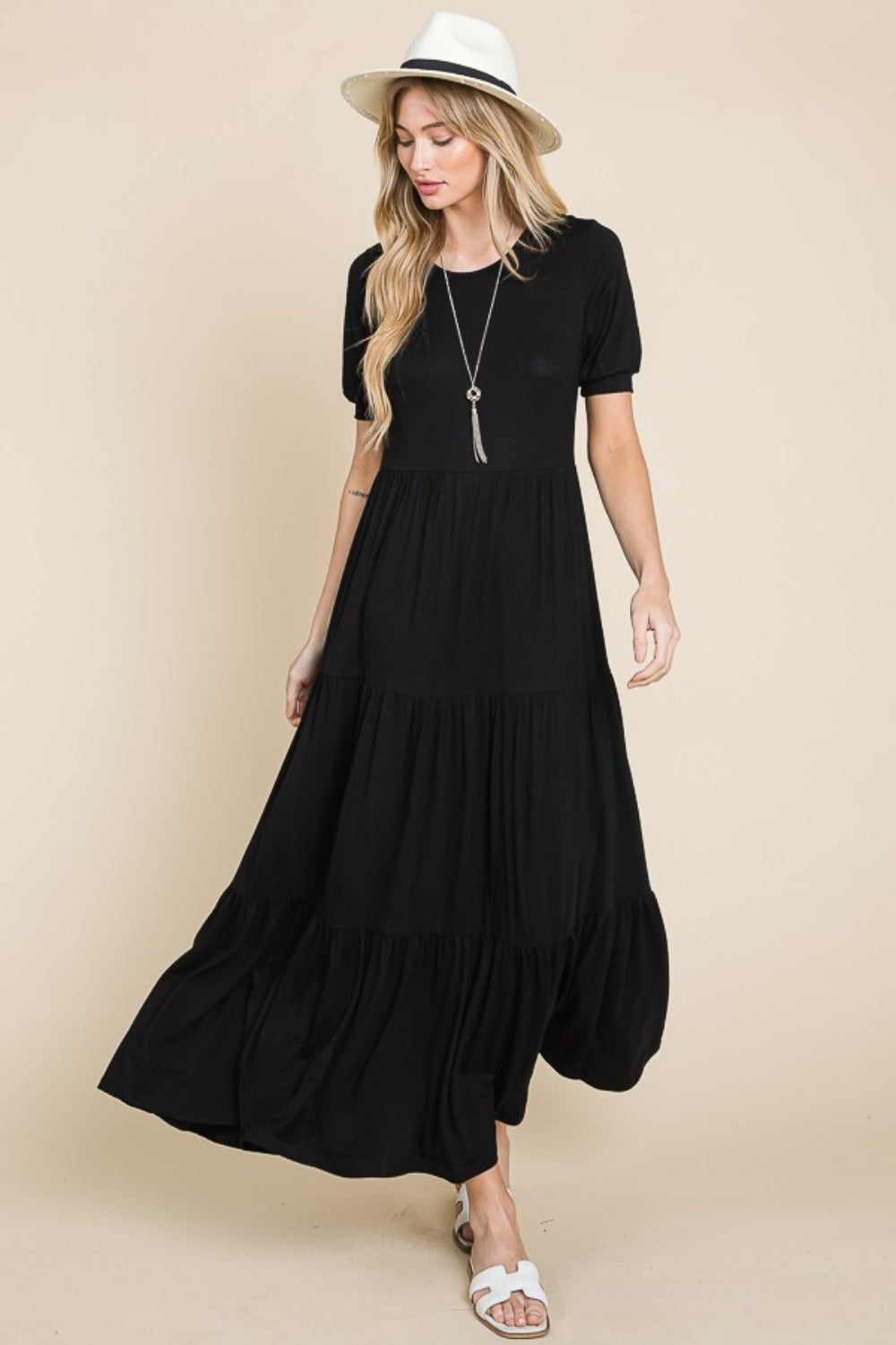 BOMBOM Short Sleeve Tiered Maxi Dress 9388 | Gulf Resellers 