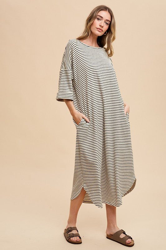 Annie Wear Striped Round Neck Terry Midi Dress 22114 | Gulf Resellers 