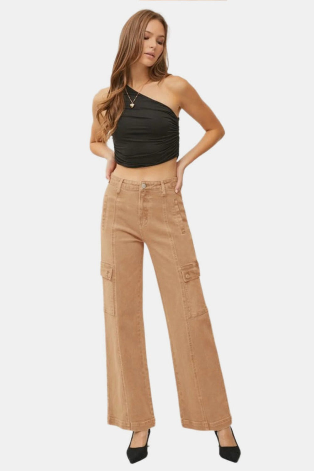 RISEN Full Size High Rise Wide Leg Cargo Jeans | Gulf Resellers