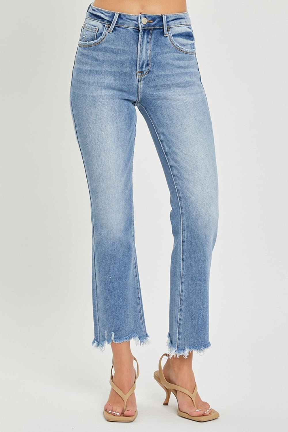 RISEN Full Size Frayed Hem Cropped Straight Jeans 10628 | Gulf Resellers 