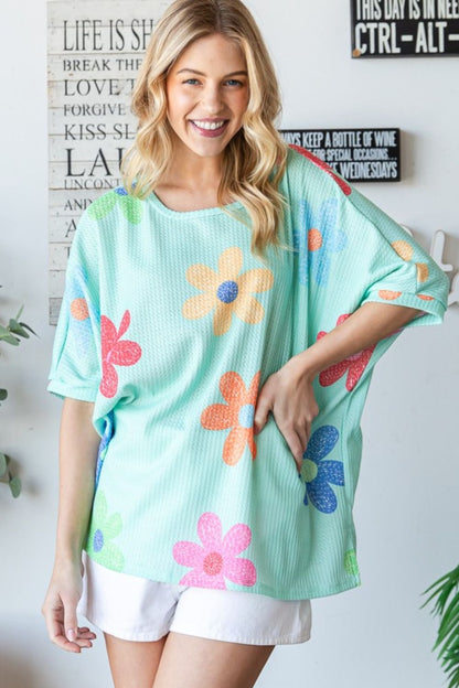 HOPELY Floral Waffle Oversize T-Shirt