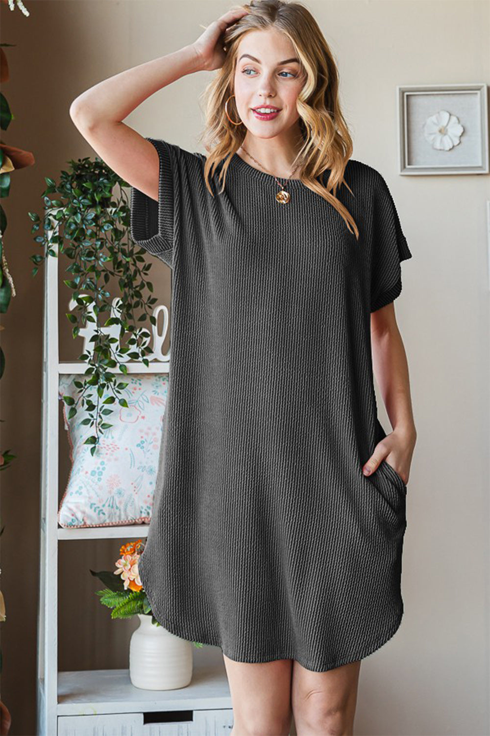 Heimish Full Size Ribbed Round Neck Short Sleeve Tee Dress | Gulf Resellers