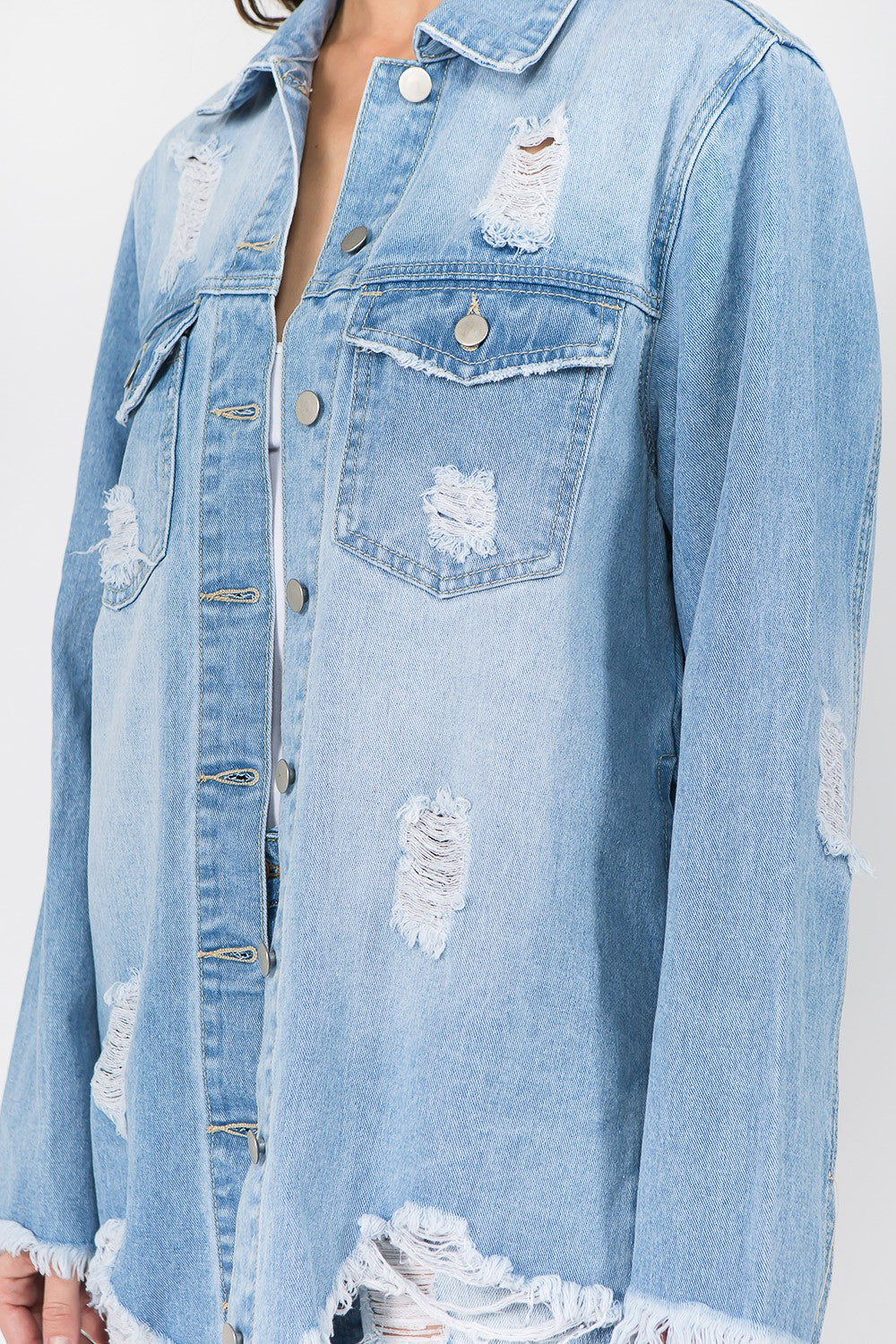 American Bazi Distressed Frayed Hem Denim Jacket 12985 | Gulf Resellers 