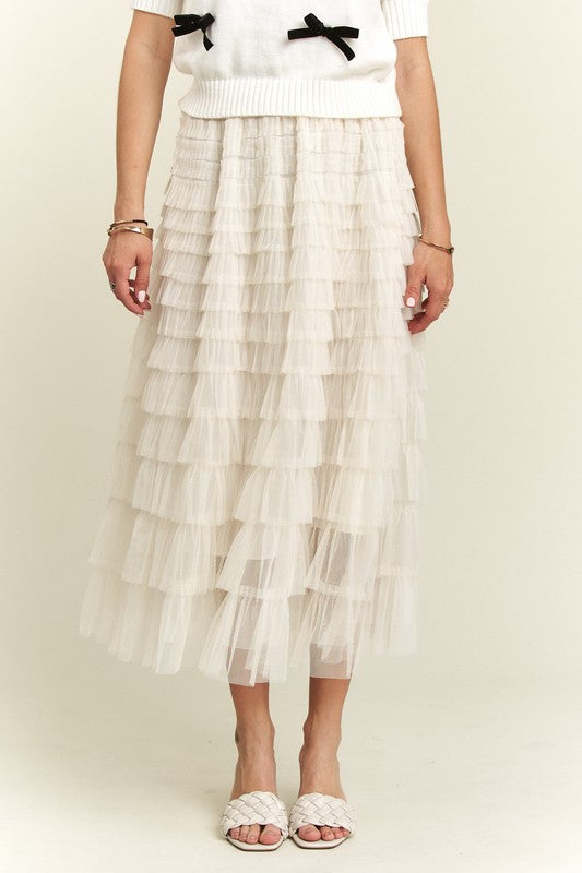 ADORA Elastic Waist Layered Mesh Midi Skirt 21551 | Gulf Resellers 