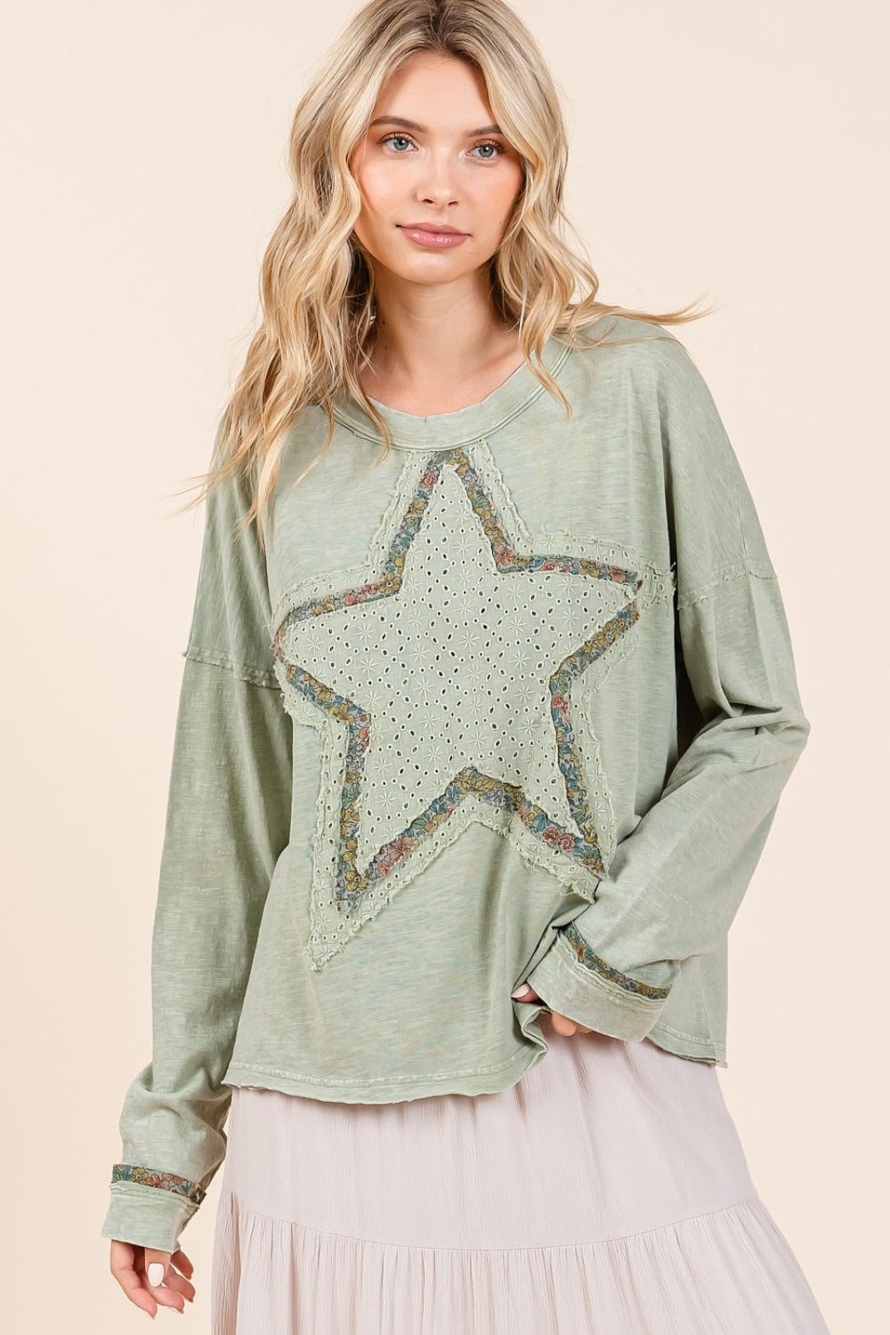 Mittoshop Mineral Wash Star Patch Long Sleeve T-Shirt 21338 | Gulf Resellers 