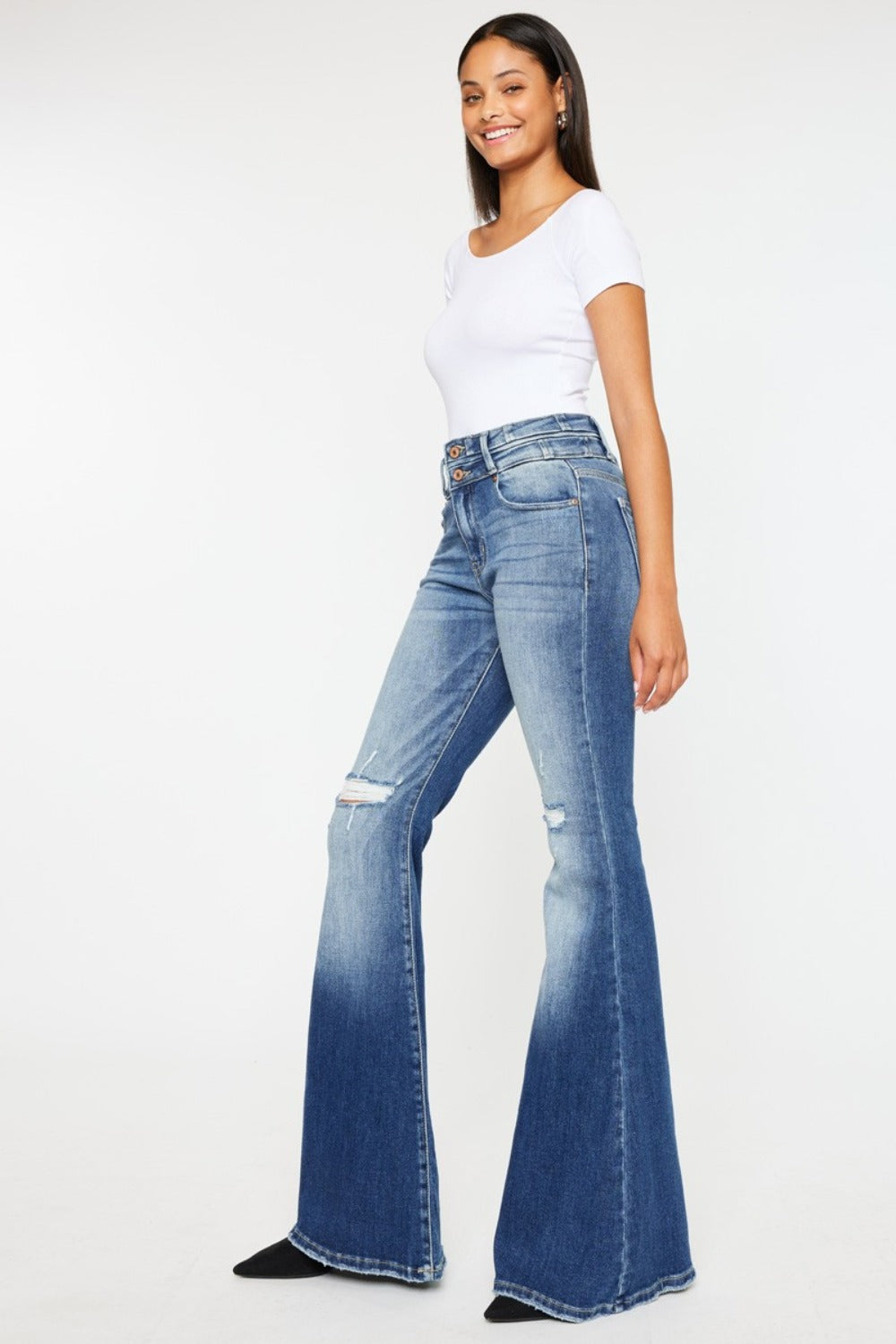 Kancan High Rise Wide Waistband Flare Jeans 9767 | Gulf Resellers 