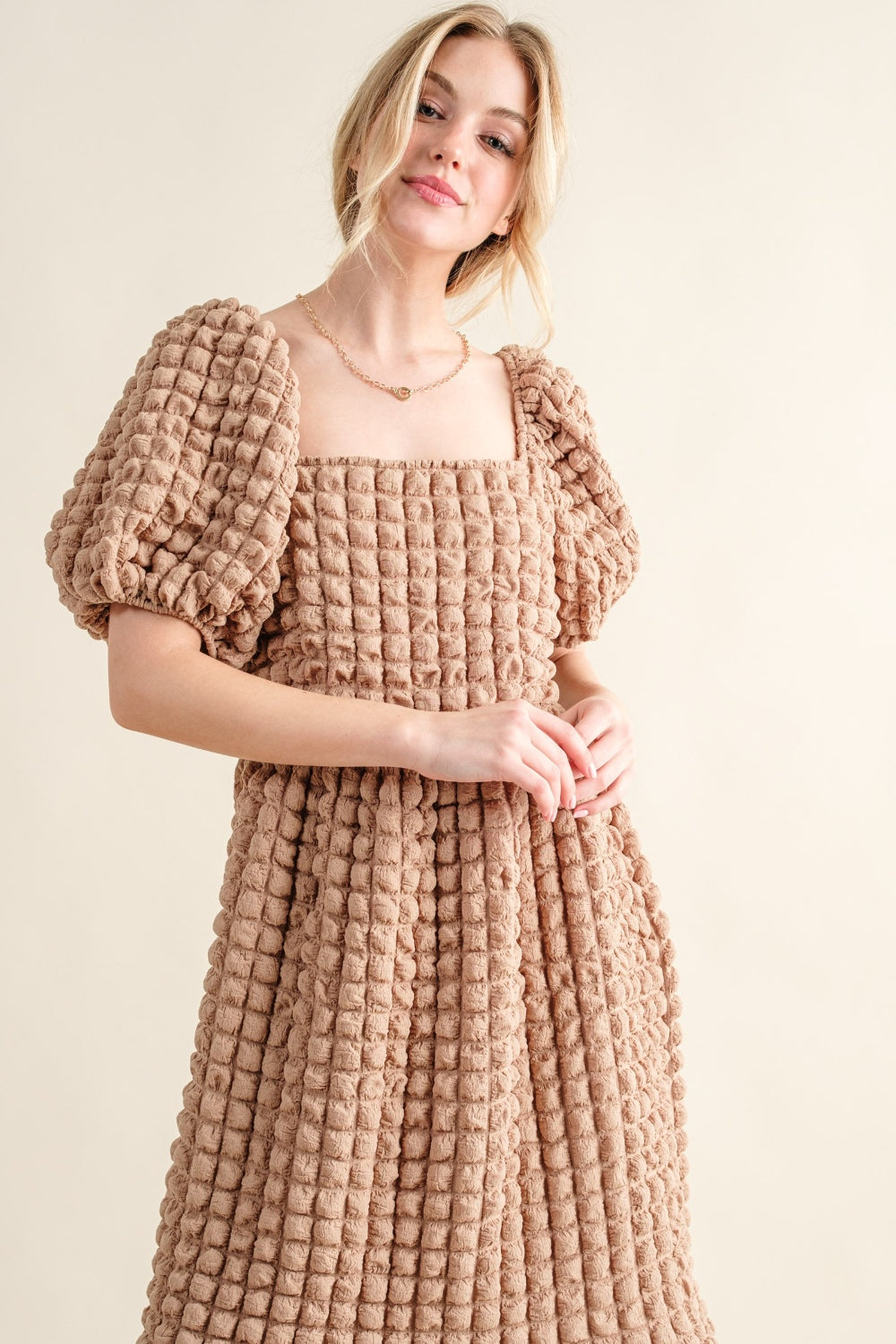 And The Why Full Size Square Neck Puff Sleeve Dress 9339 | Gulf Resellers 