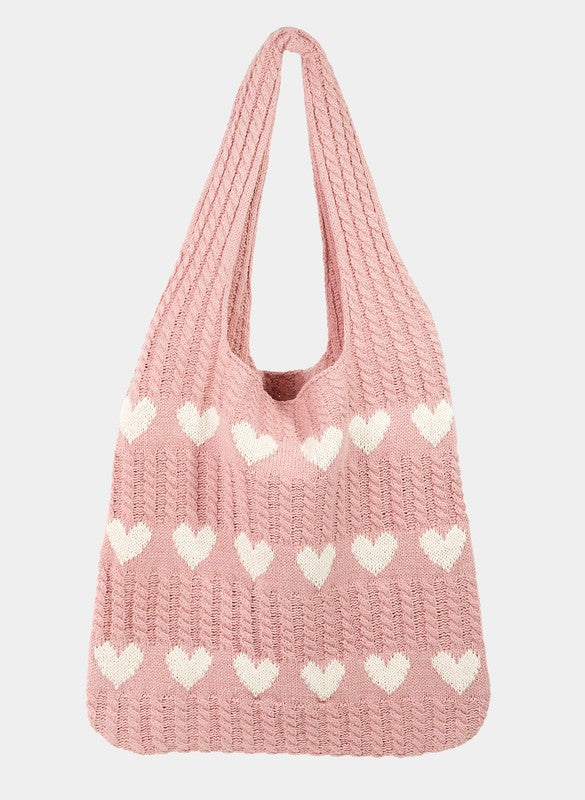 Fame Contrast Heart Crochet Tote Bag 20762 | Gulf Resellers 