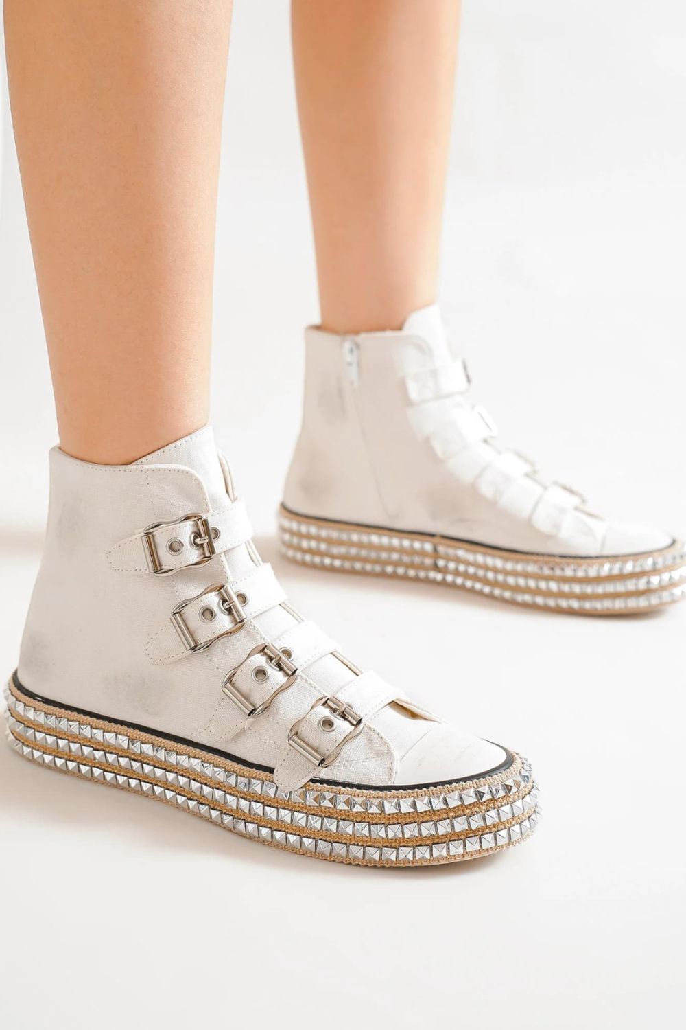 Beast Fashion Multi-Buckle Straps Studded Platform Sneakers 21570 | Gulf Resellers 