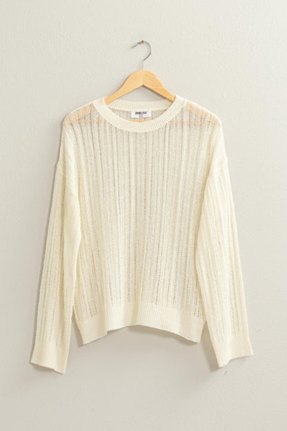 HYFVE Openwork Ribbed Trim Long Sleeve Knit Top